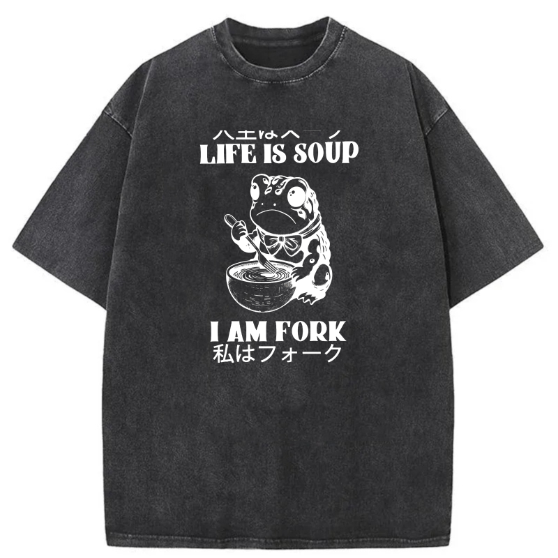 Life Is Soup I Am Fork Frog Eating Bowl tshirt 100% cotton