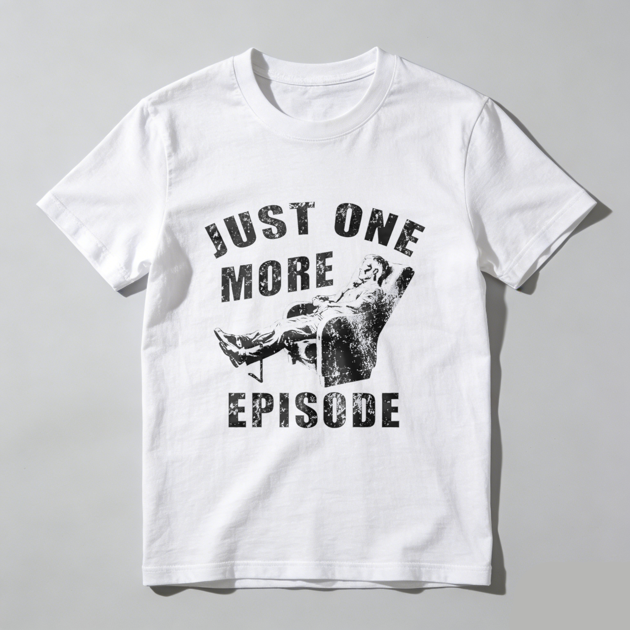 TEECURENT Just One More Episode T-Shirt With Couch And Remote Design For TV Show Fans