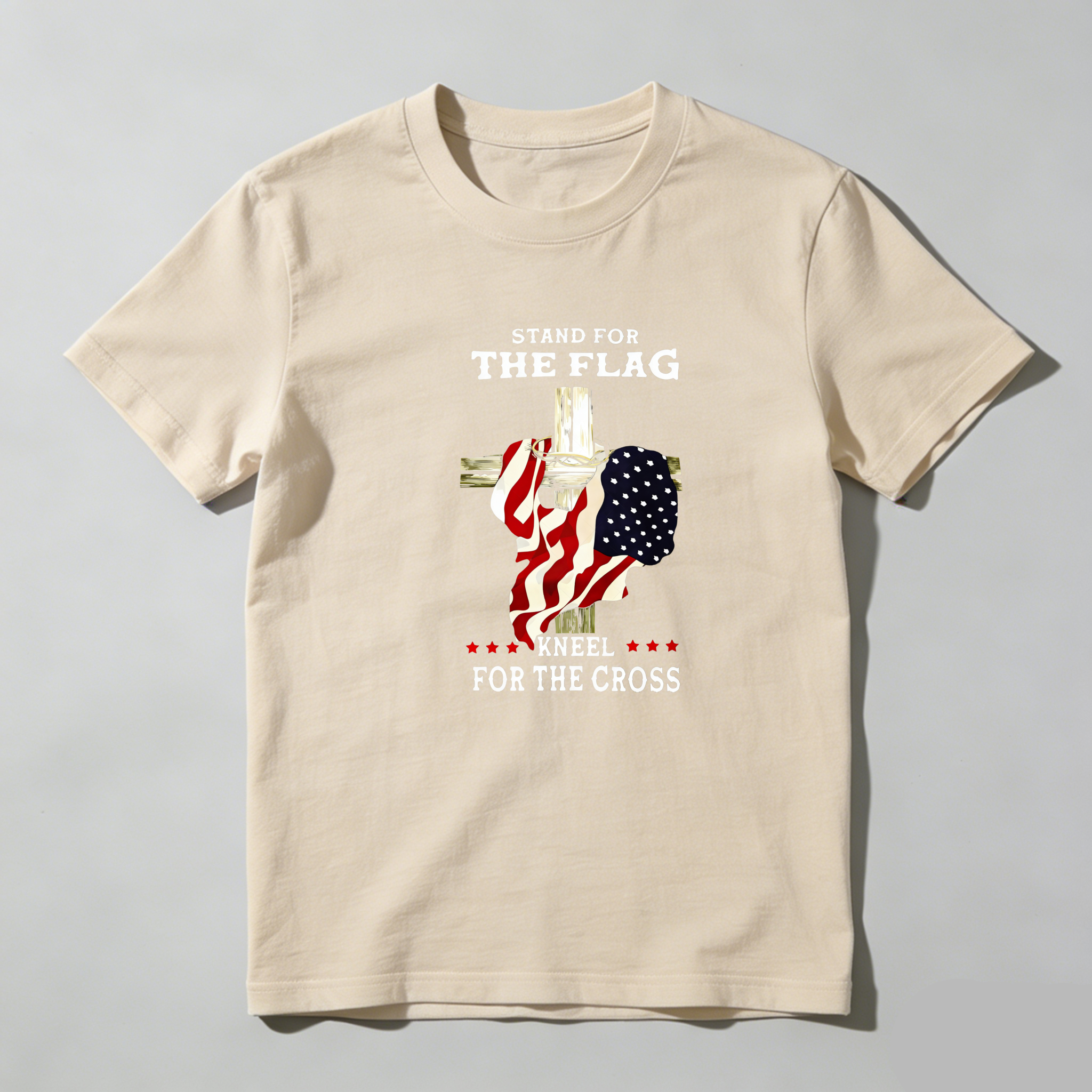 TEECURENT Stand For The Flag Kneel For The Cross Pure Cotton Short Sleeve T Shirt-TeeCurent