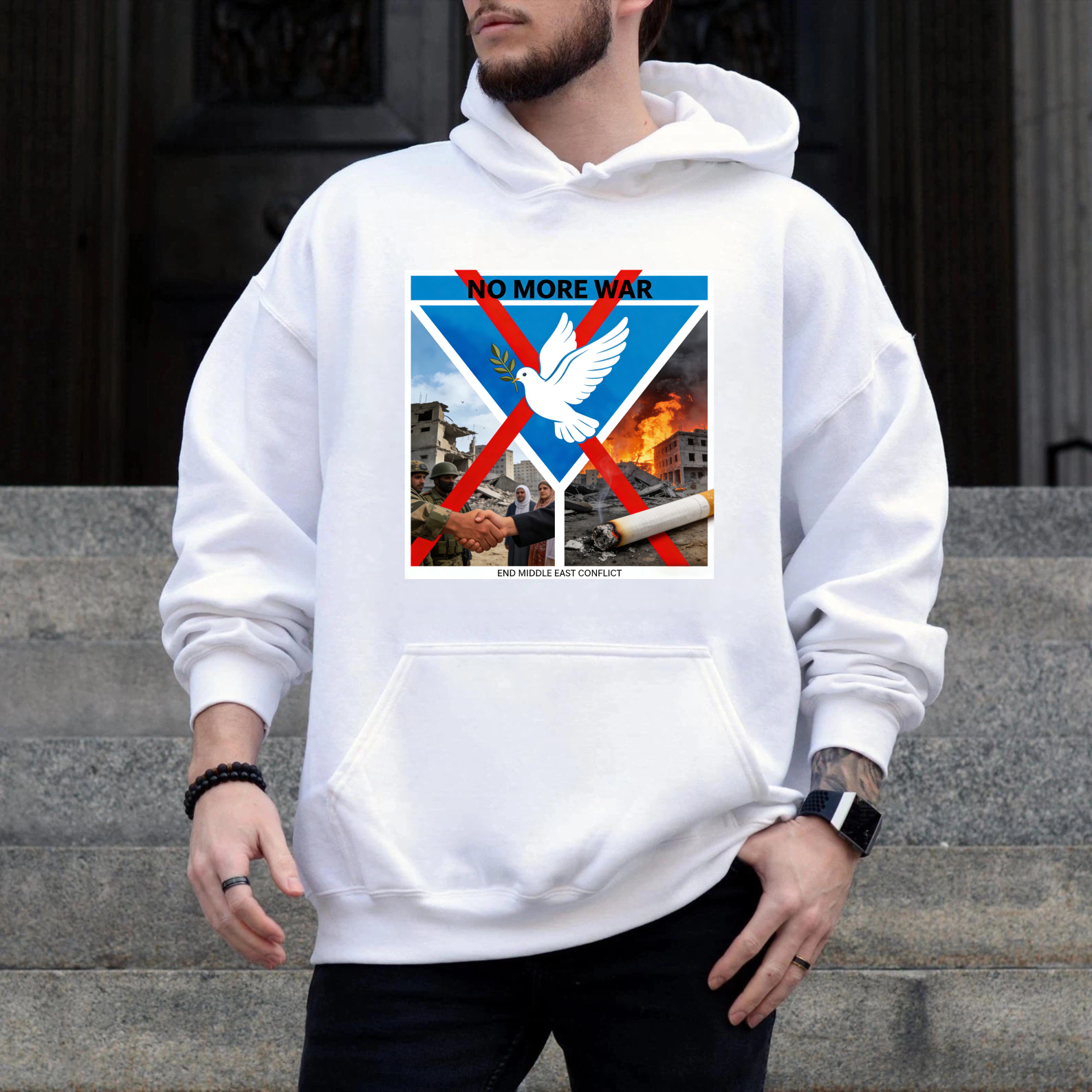 TEECURENT No More War End Middle East Conflict Peace Dove Hoodie For Peace Activists And Anti War Supporters