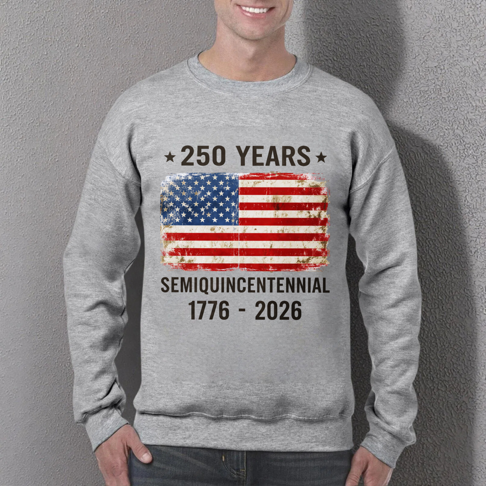 American Flag 250 Years Independence Day 1776 2026 Sweatshirt Unisex Crewneck Pullover Black