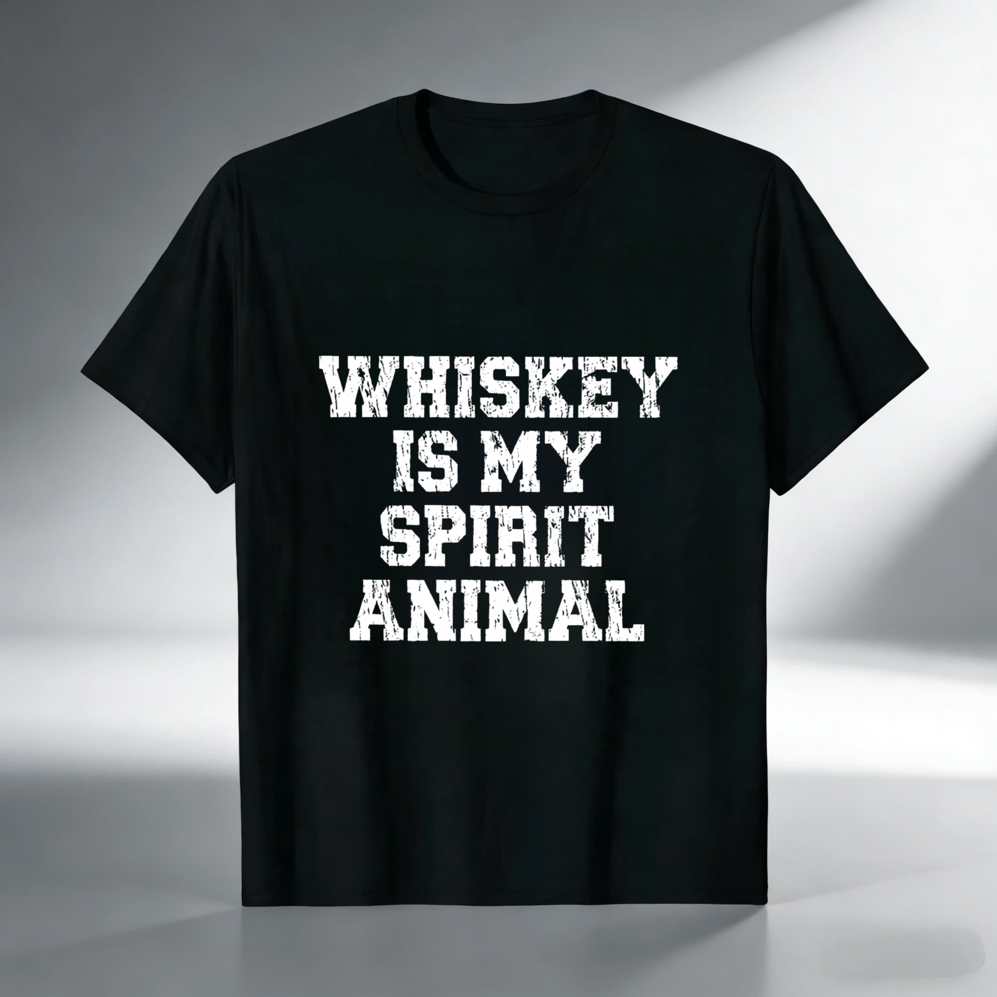 TEECURENT Whiskey Is My Spirit Animal T Shirt Funny Drinking Quote Men Women Casual Crewneck Tee Shirt