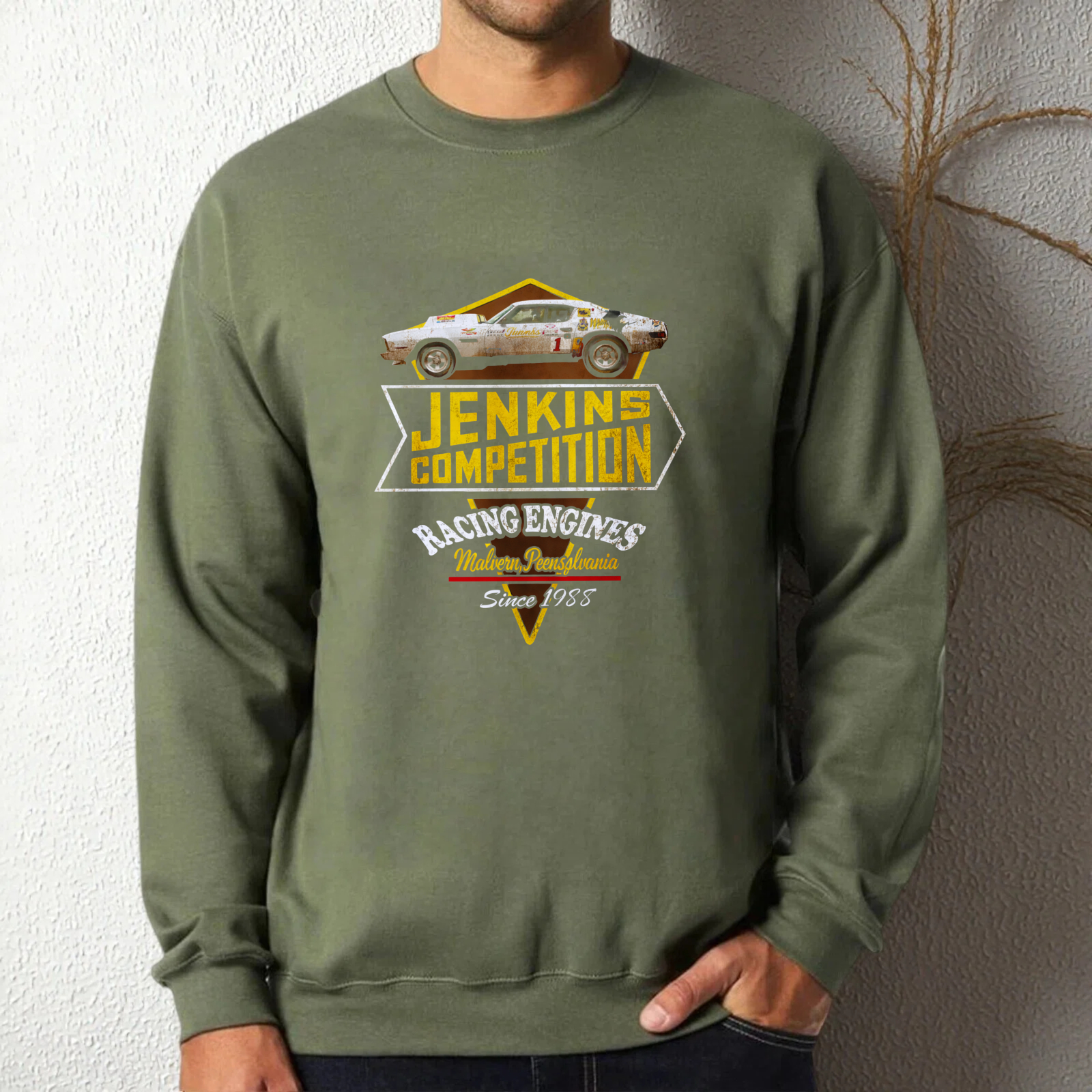 TEECURENT Jenkins Competition Racing Engines Sweatshirt Classic Car Design Since 1955 Black Crewneck Pullover