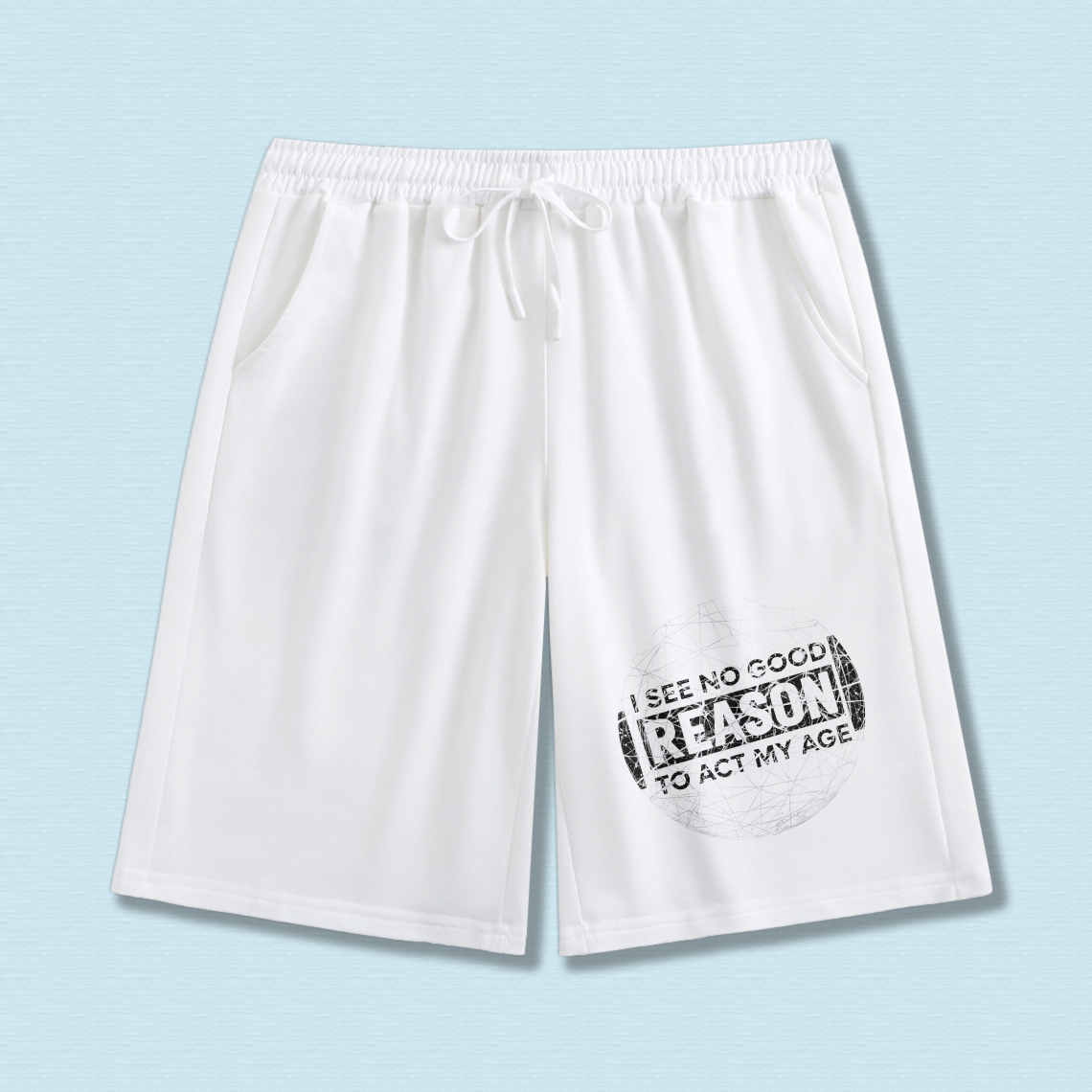 TEECURENT I See No Good Reason To Act My Age Mens Black Sweat Shorts With Drawstring And Graphic Design
