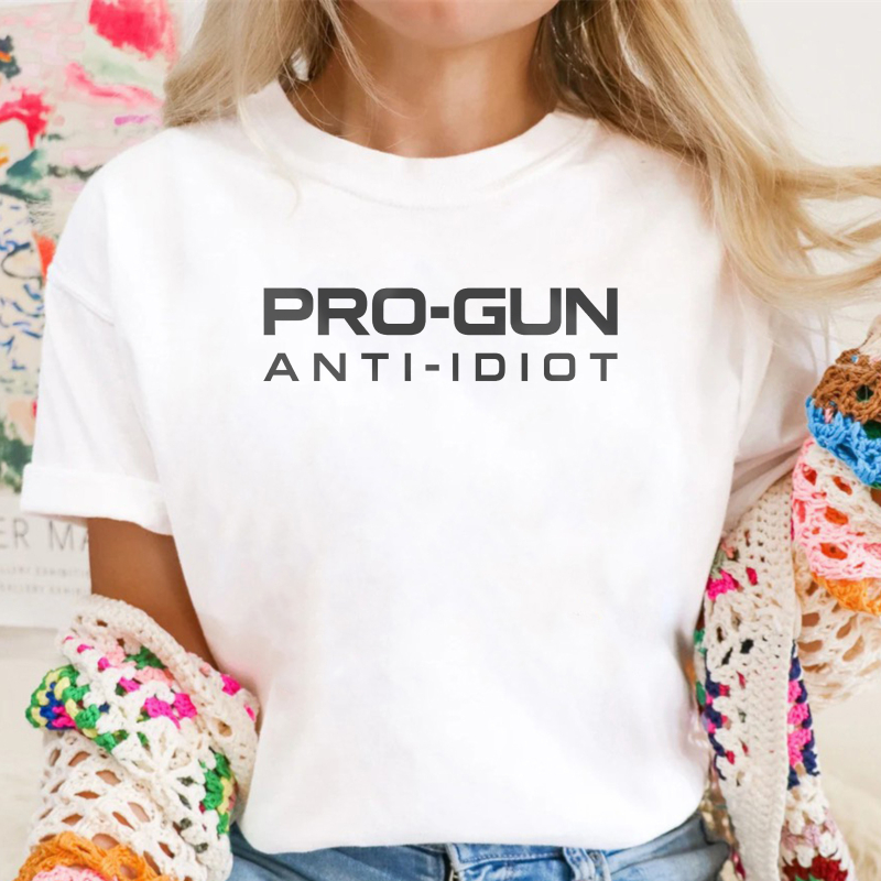 Pro-Gun Anti-Idiot Graphic Print Cotton Shirt