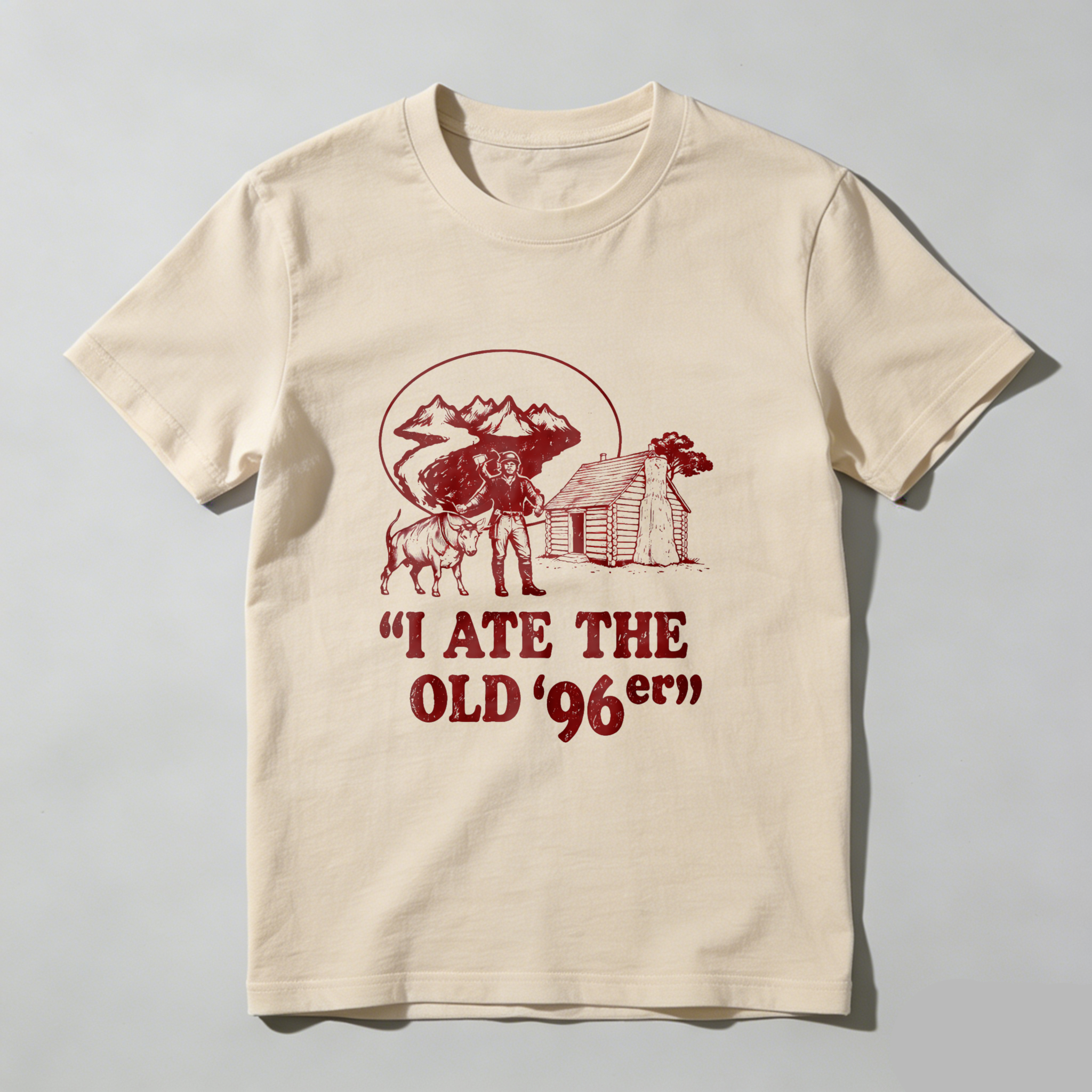 TEECURENT I Ate The Old 96er Black T Shirt With Red Mountain Cabin And Bear Design