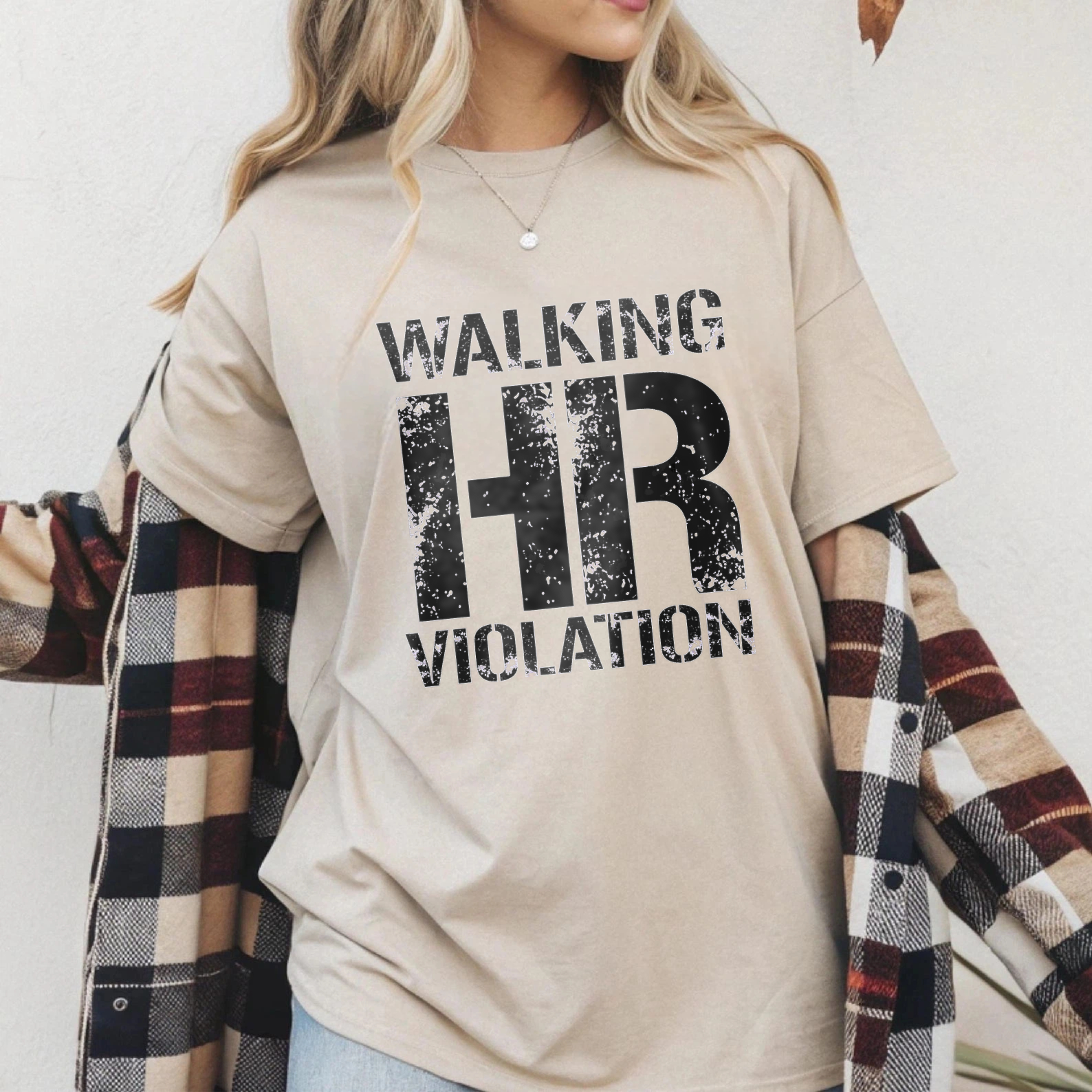 TEECURENT Walking Hr Violation T Shirt Humor Gift For Workplace Jokes Office Fun Wear WOMEN