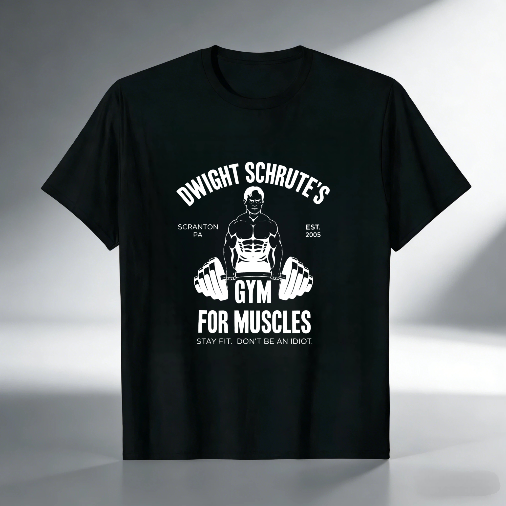 TEECURENT Dwight Schrutes Gym For Muscles T Shirt Scranton Pa Est 2005 Stay Fit Dont Be An Idiot Workout Tee