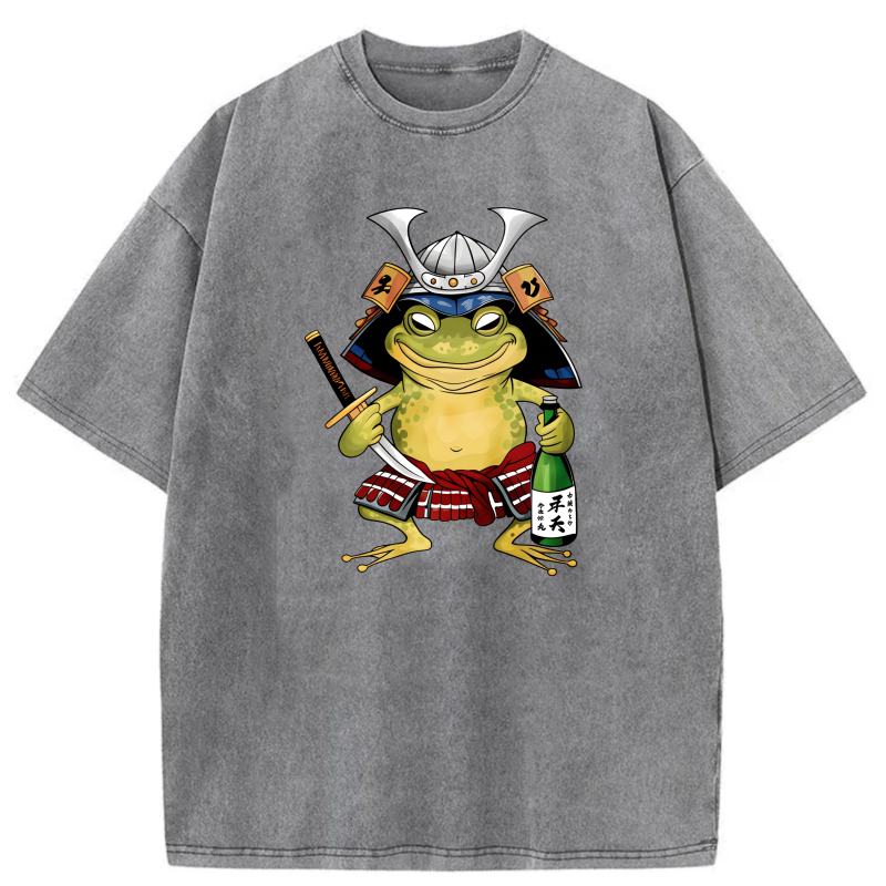 Frog Samurai With Sword And Sake Bottle tshirt 100% cotton