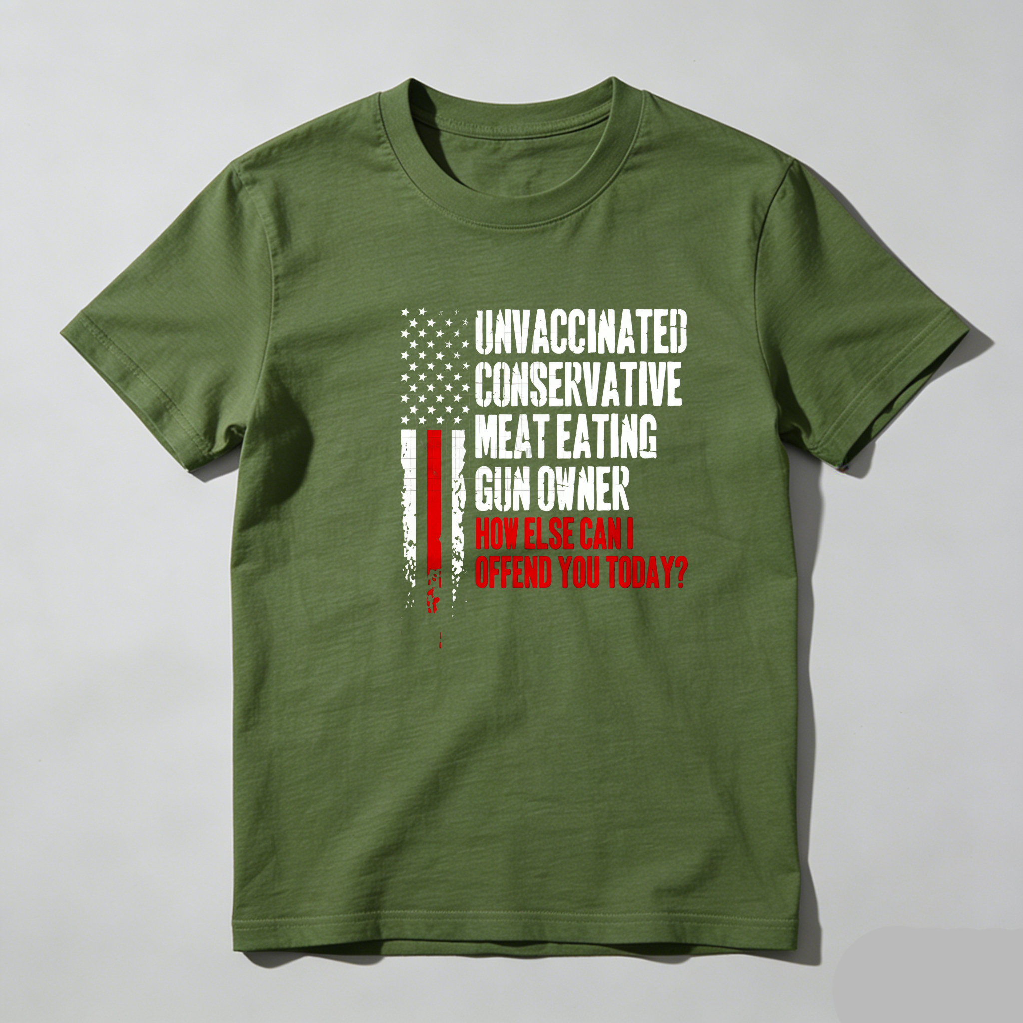 TEECURENT Unvaccinated Conservative Meat Eating Gun Owner How Else Can I Offend You Today Pure Cotton Short Sleeve T Shirt-TeeCurent