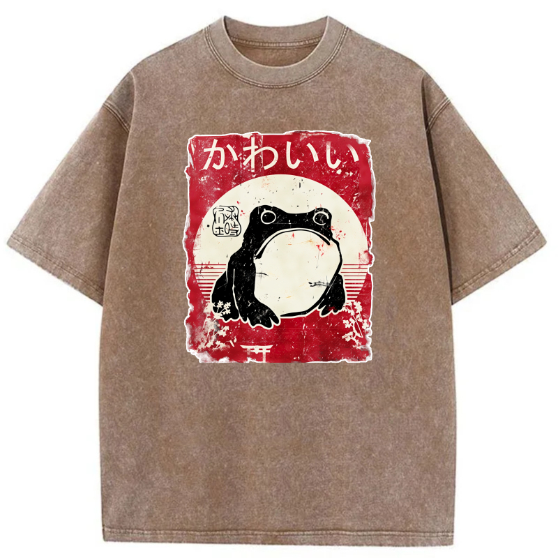 Frog In Moon With Japanese Text tshirt 100% cotton