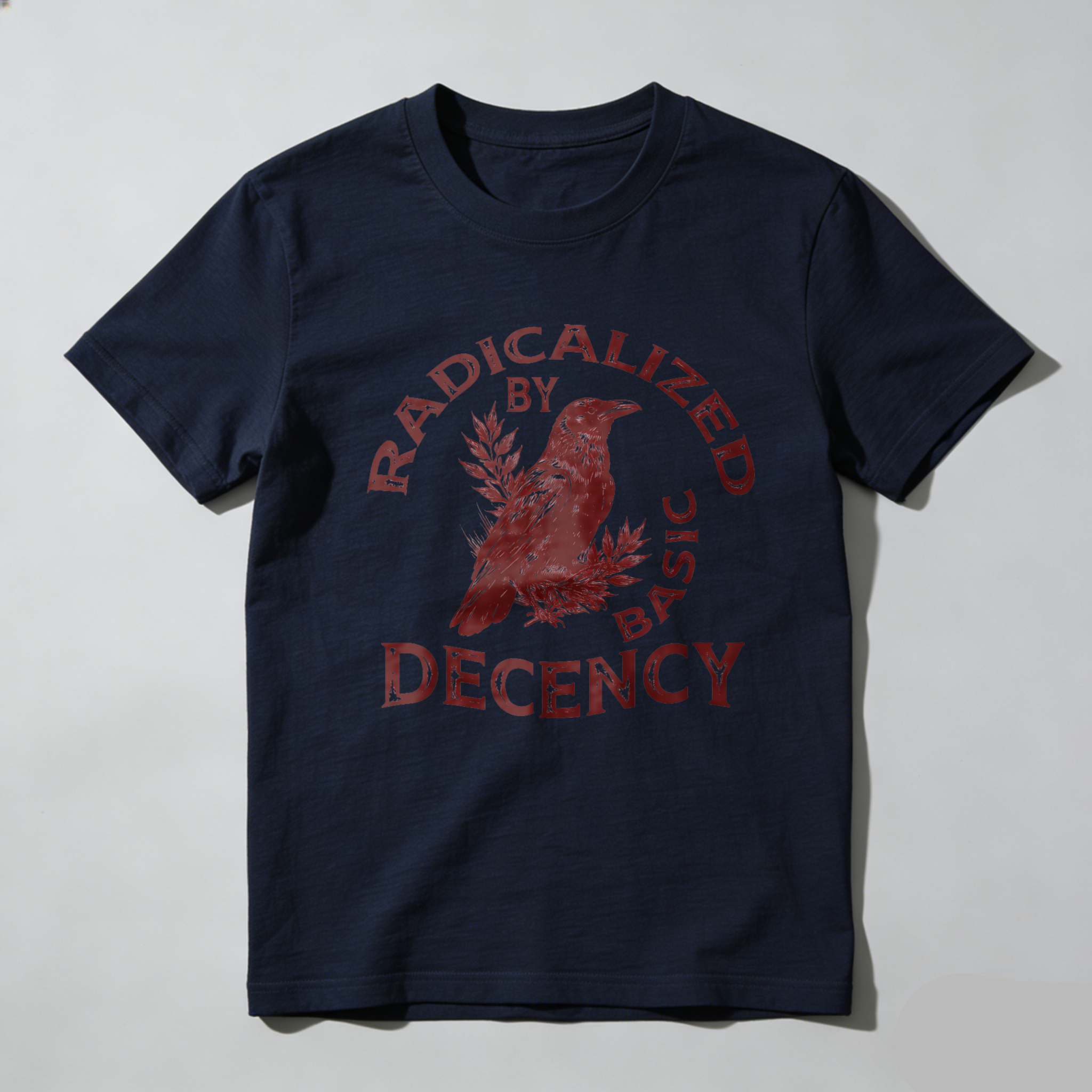 TEECURENTRadicalized By Basic Decency T Shirt Black Red Bird Graphic Men Women Unisex Fashion Statement Tee-TeeCurent