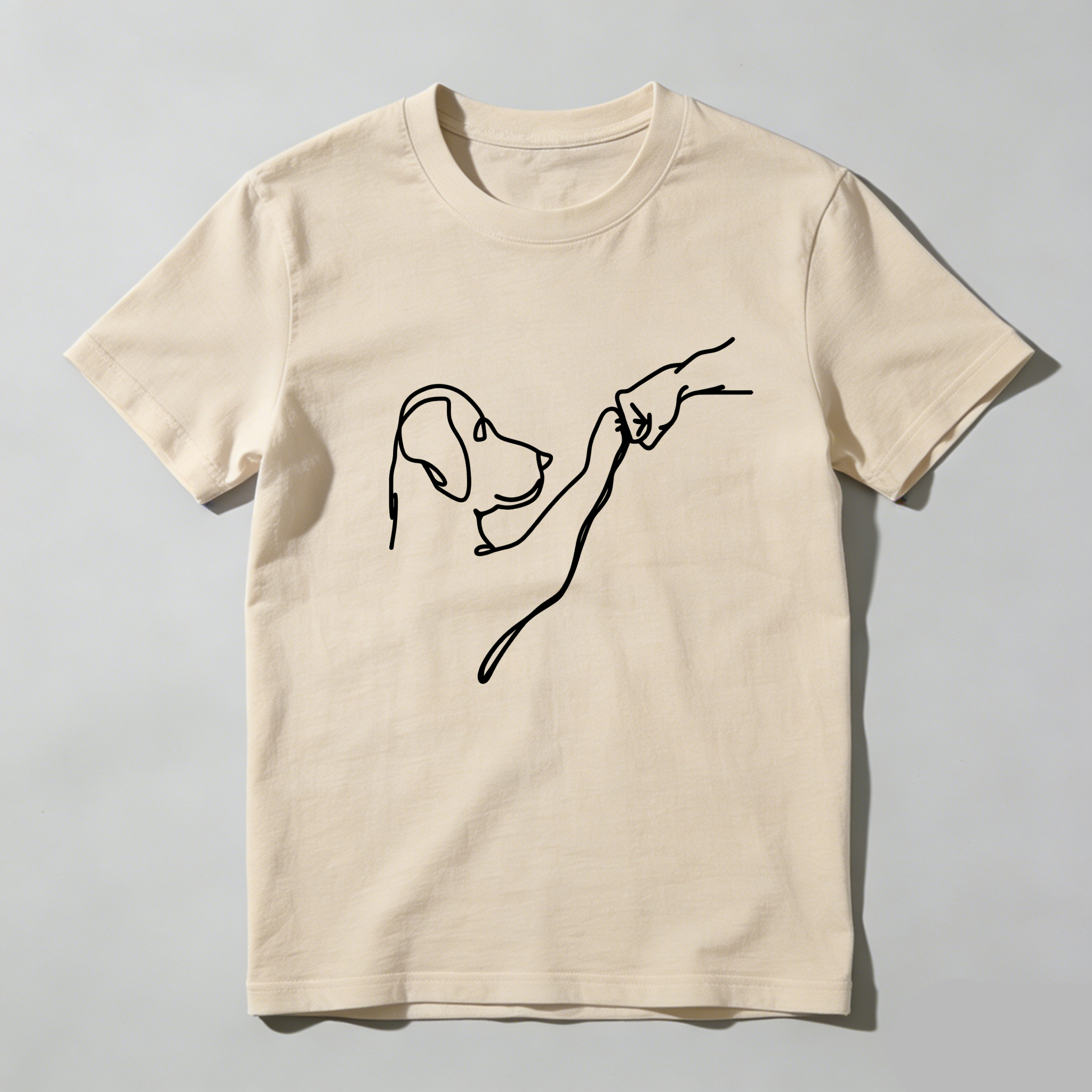 TEECURENT Dog And Hand Line Art Pure Cotton Short Sleeve T Shirt-TeeCurent