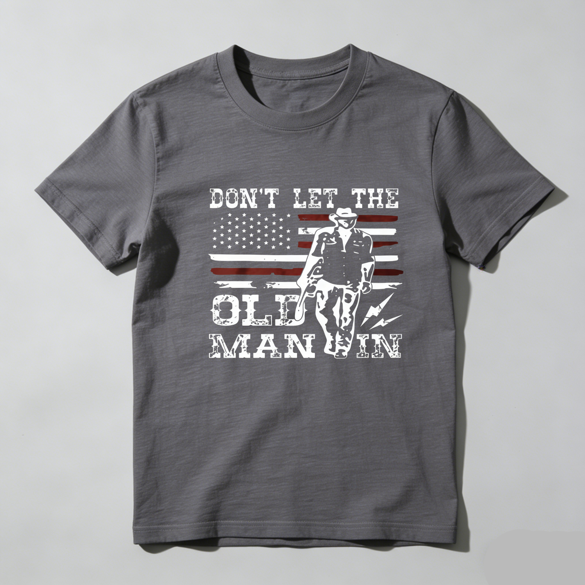 TEECURENT Don't Let The Old Man In American Flag Cowboy Pure Cotton Short Sleeve T Shirt-TeeCurent