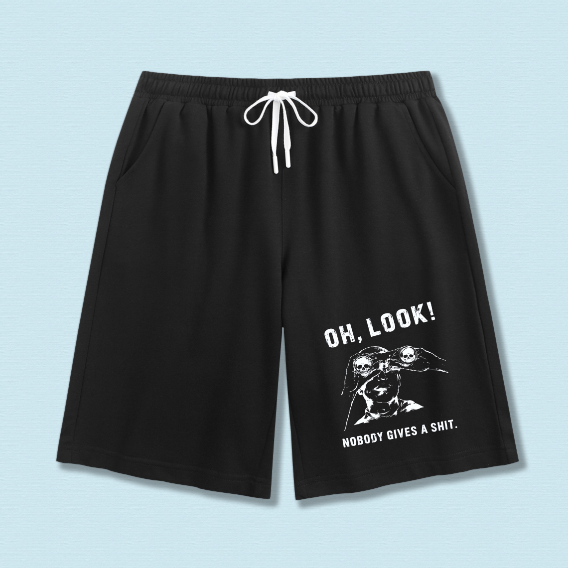 TEECURENT Oh Look Nobody Gives A Shit Funny Graphic Sweat Shorts For Men And Women Casual Comfortable Drawstring Pants With Humor Design