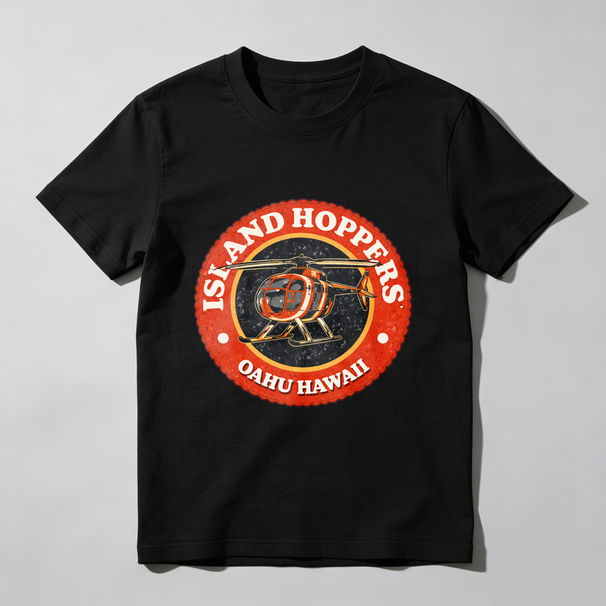 TEECURENT Island Hoppers Oahu Hawaii T-Shirt Helicopter Logo Design Black Men Women Unisex Apparel Gift Souvenir