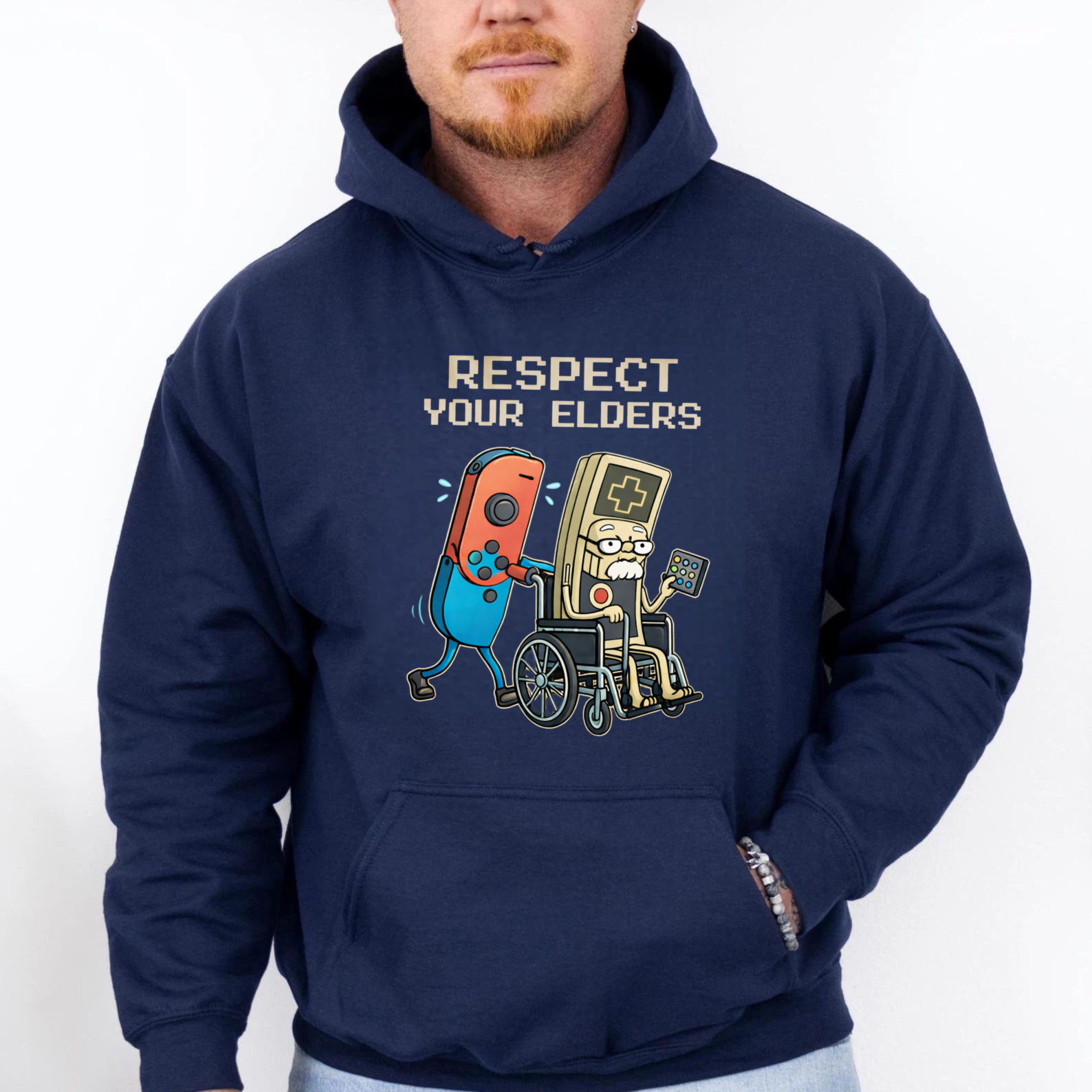 TEECURENT Gildan Respect Your Elders Gaming Controller Hoodie With Retro Game Console And Wheelchair Design For Gamers And Nostalgia Lovers
