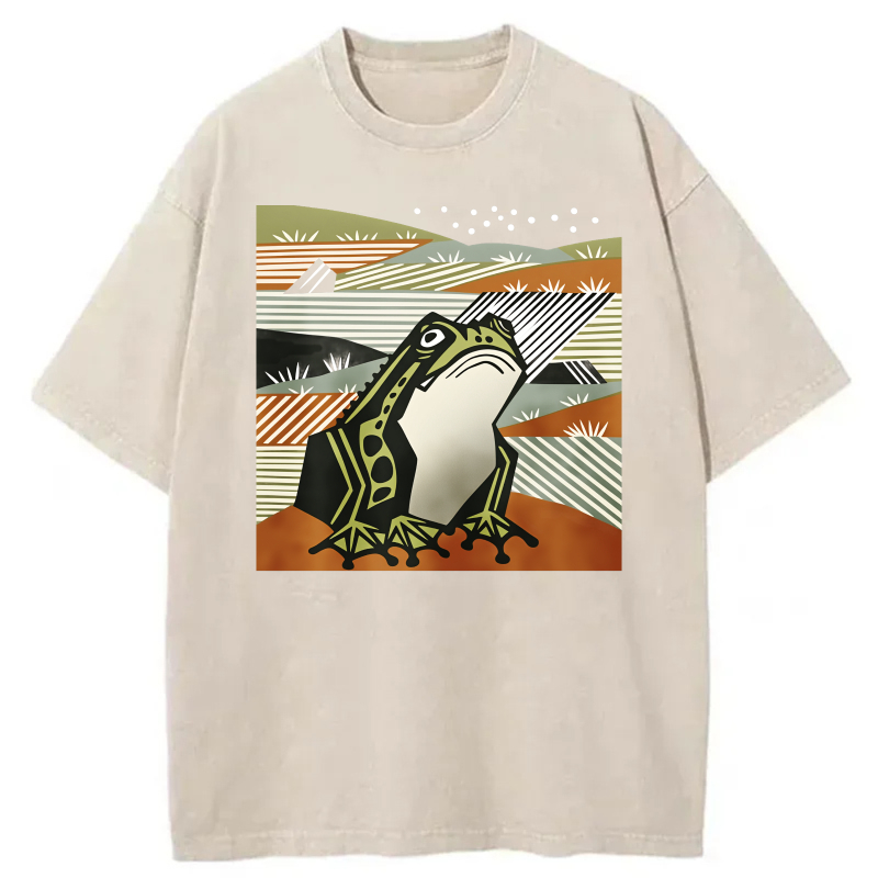 Frog In Abstract Landscape Pattern tshirt 100% cotton