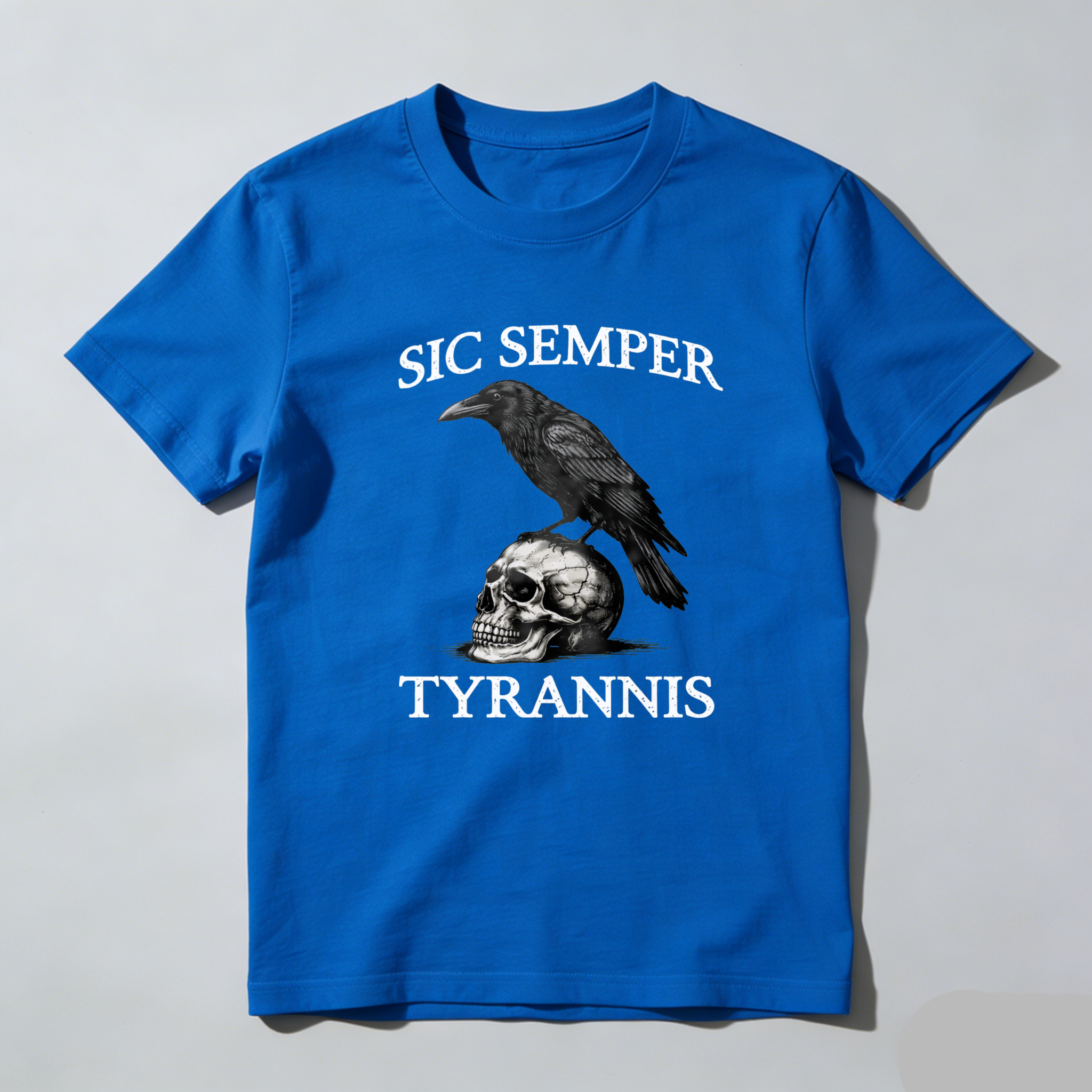 TEECURENTSic Semper Tyrannus Raven Skull T Shirt Black Graphic Tee Men Women Unisex Fashion Statement Top-TeeCurent