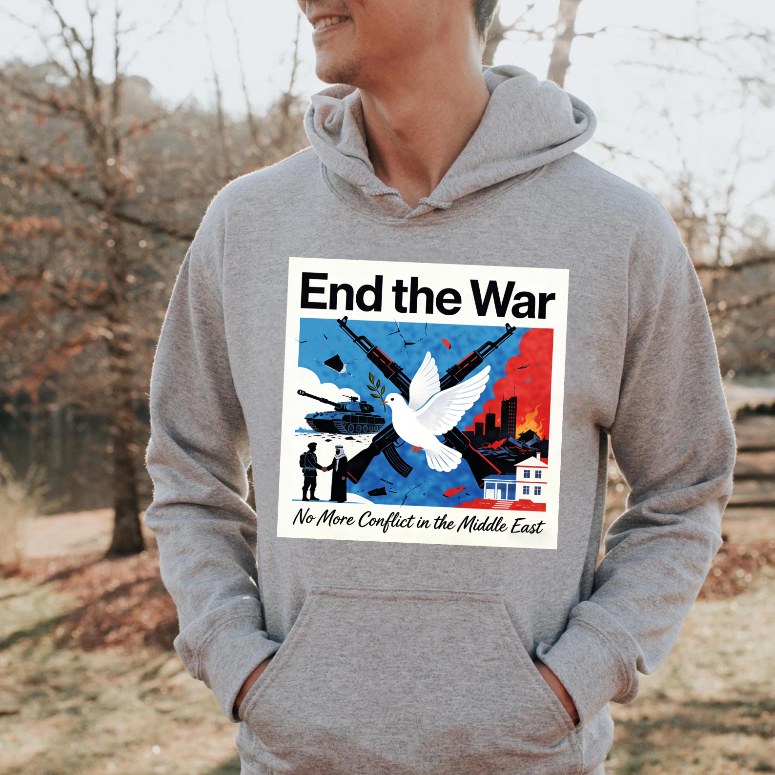 TEECURENT End The War No More Conflict In The Middle East Peace Dove Hoodie For Men Women Unisex Sweatshirt Anti War Statement Apparel