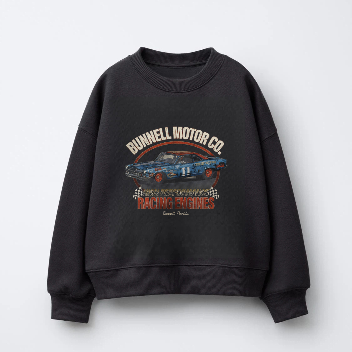 TEECURENT Bunnell Motor Co Racing Engines Sweatshirt Classic Car Design Unisex Crewneck Pullover Black