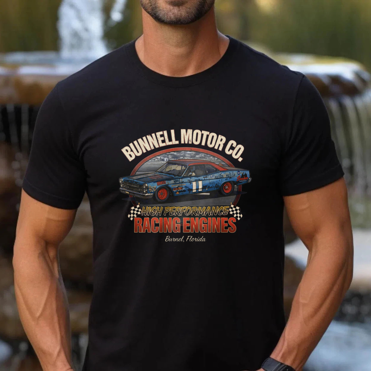 Bunnell Motor Co High Performance Racing Engines T-Shirt Classic Car Garage Logo Black Cotton Shirt For Men And Women