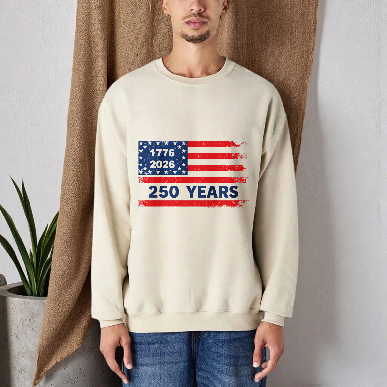 American Flag 250 Years Independence Day Usa Patriotic Sweatshirt Black Crewneck Long Sleeve Unisex Pullover Top