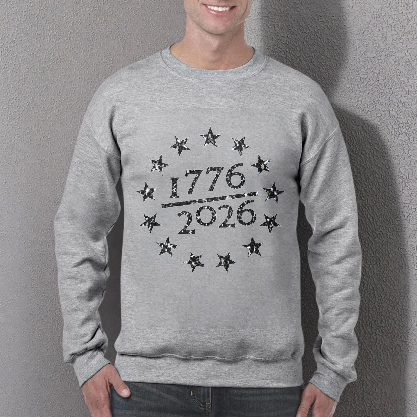 Black Sweatshirt 1776 2026 Stars American Independence Day Celebration Graphic Crewneck Pullover Unisex Casual Wear