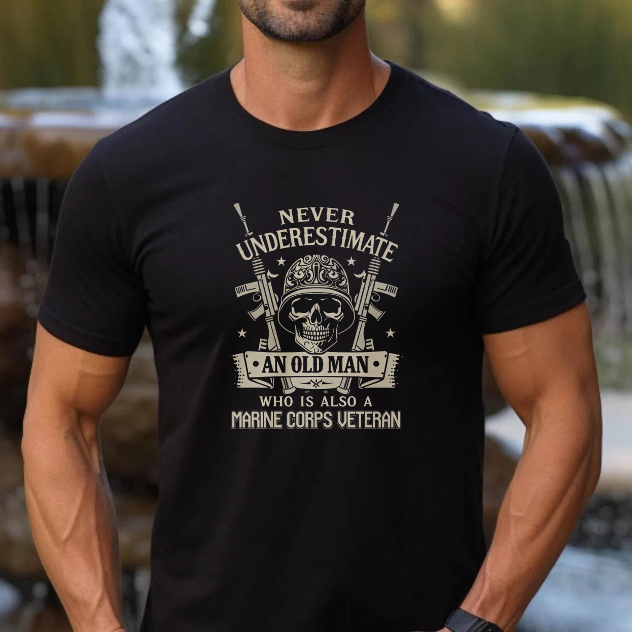 TEECURENT T-SHIRT  Never Underestimate An Old Man Who Is Also A Marine Corps Veteran