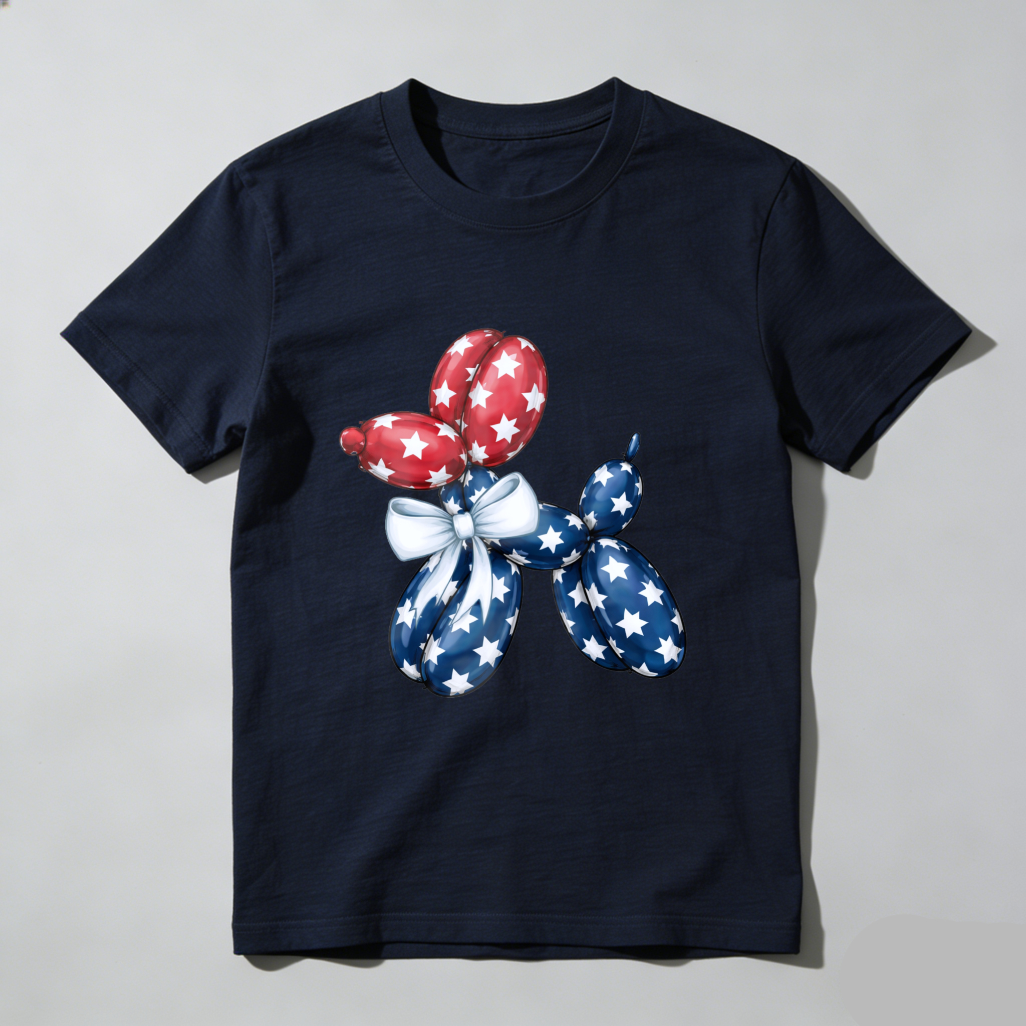 TEECURENT Patriotic Balloon Dog T-Shirt American Flag Design Independence Day Celebration Red White Blue Stars And Stripes Graphic Tee WOMEN