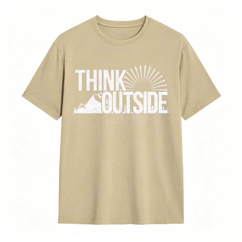 Think Outside No Box Necessary Mountain Sunburst Design T-shirt