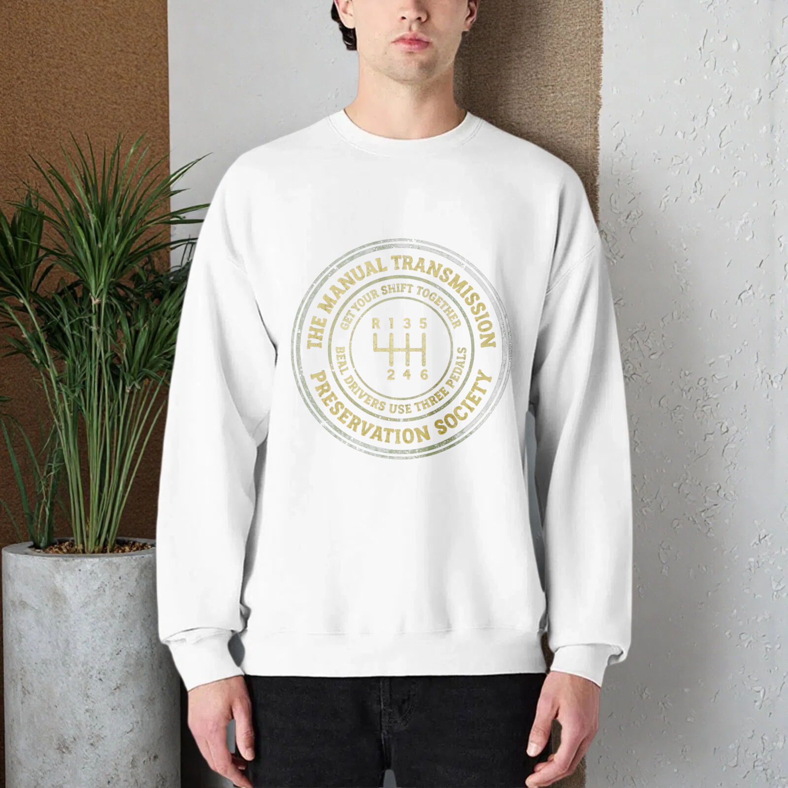 TEECURENT Manual Transmission Preservation Society Sweatshirt Black Crewneck Graphic Pullover For Car Enthusiasts With Gear Shift Design