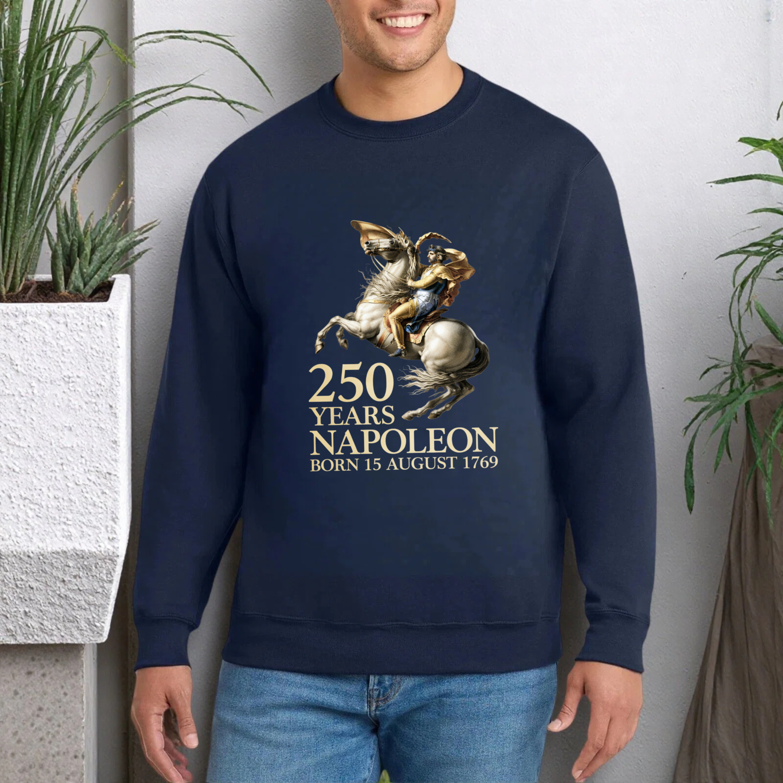 250 Years Napoleon Born 15 August 1769 Historical Figure Commemorative Sweatshirt Black Unisex Crewneck Pullover Long Sleeve Top