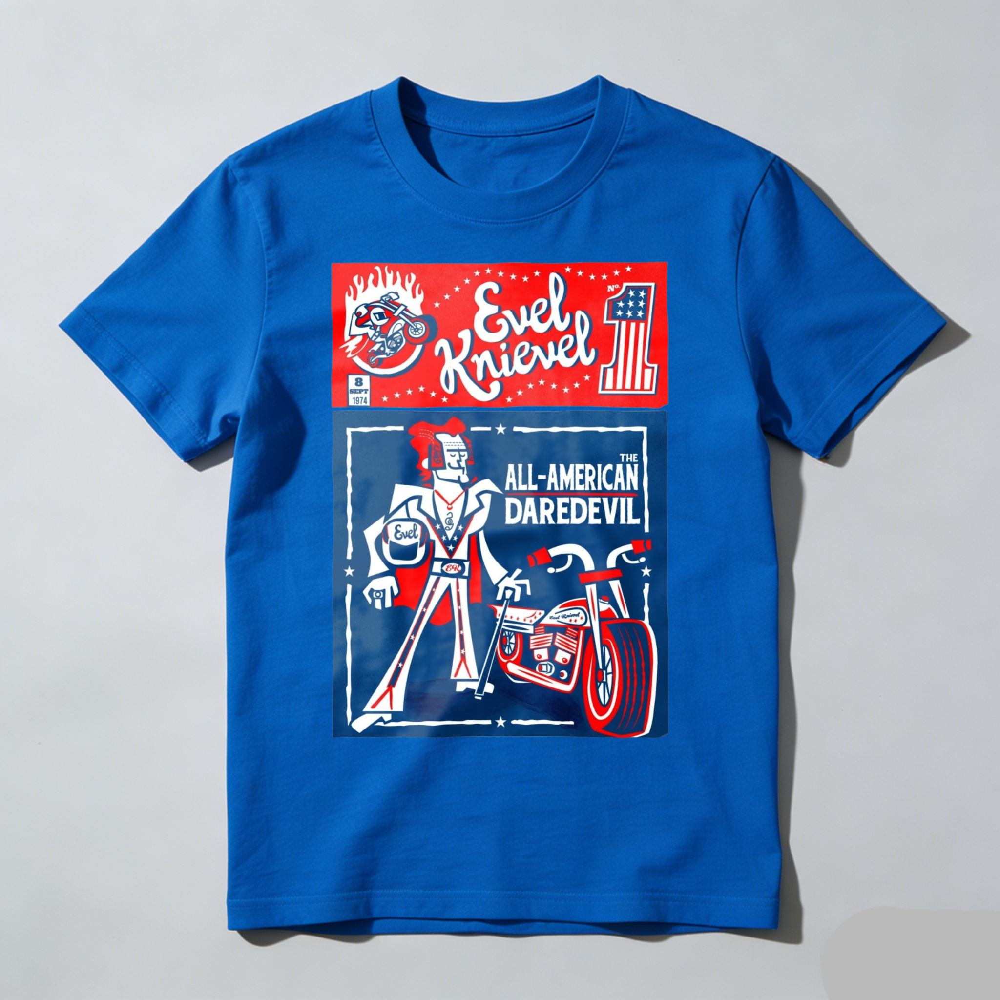 All American Daredevil Vintage Style Graphic T-Shirt Casual Top Retro Motorcycle Stunt Rider Design Cotton T-Shirt