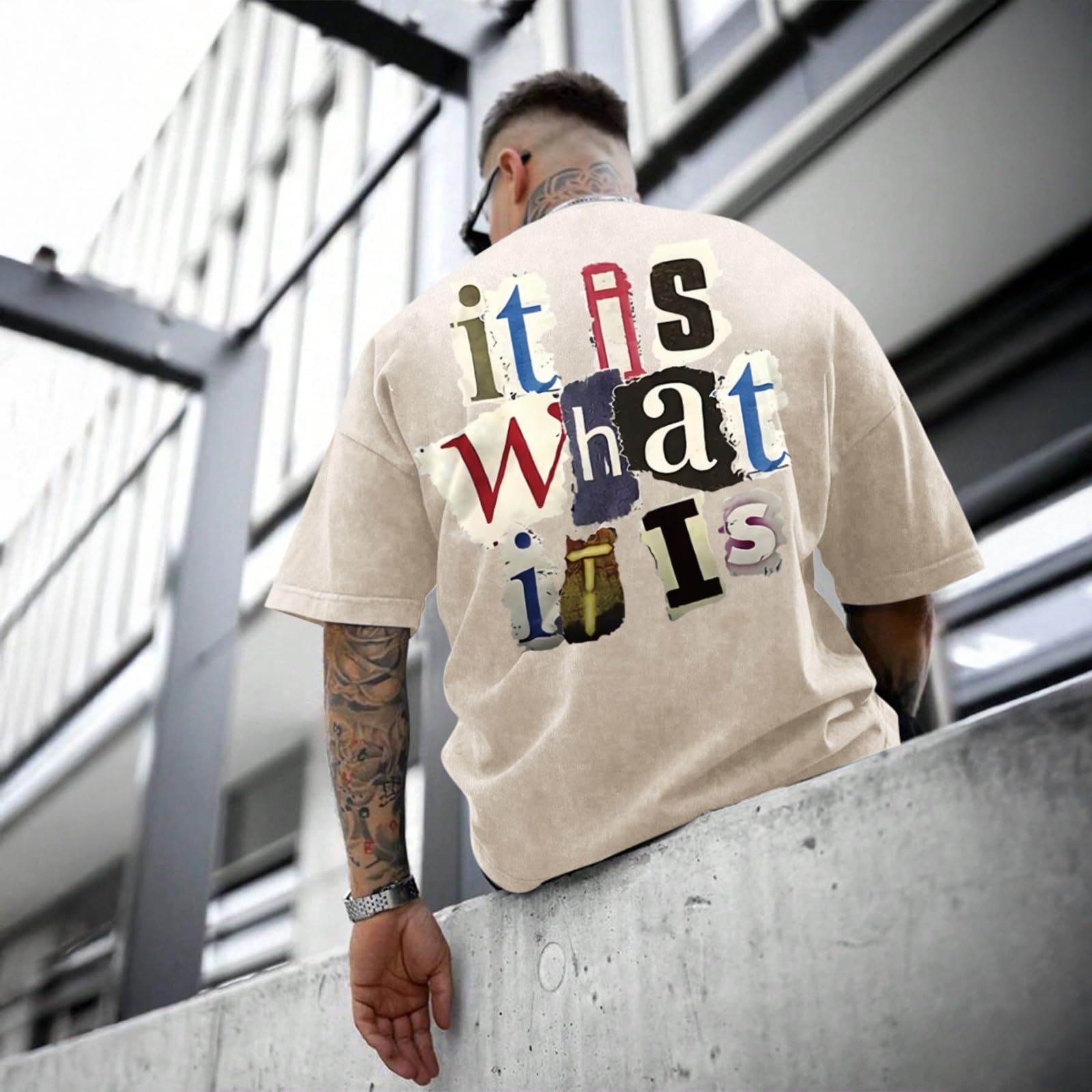 Men's Graphic Tees Funny Letter Print Vintage Oversize T Shirts Acid Wash Shirt Streetwear Rapper Casual Tee Top