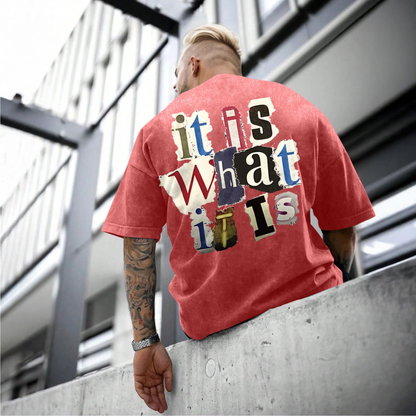 Men's Graphic Tees Funny Letter Print Vintage Oversize T Shirts Acid Wash Shirt Streetwear Rapper Casual Tee Top