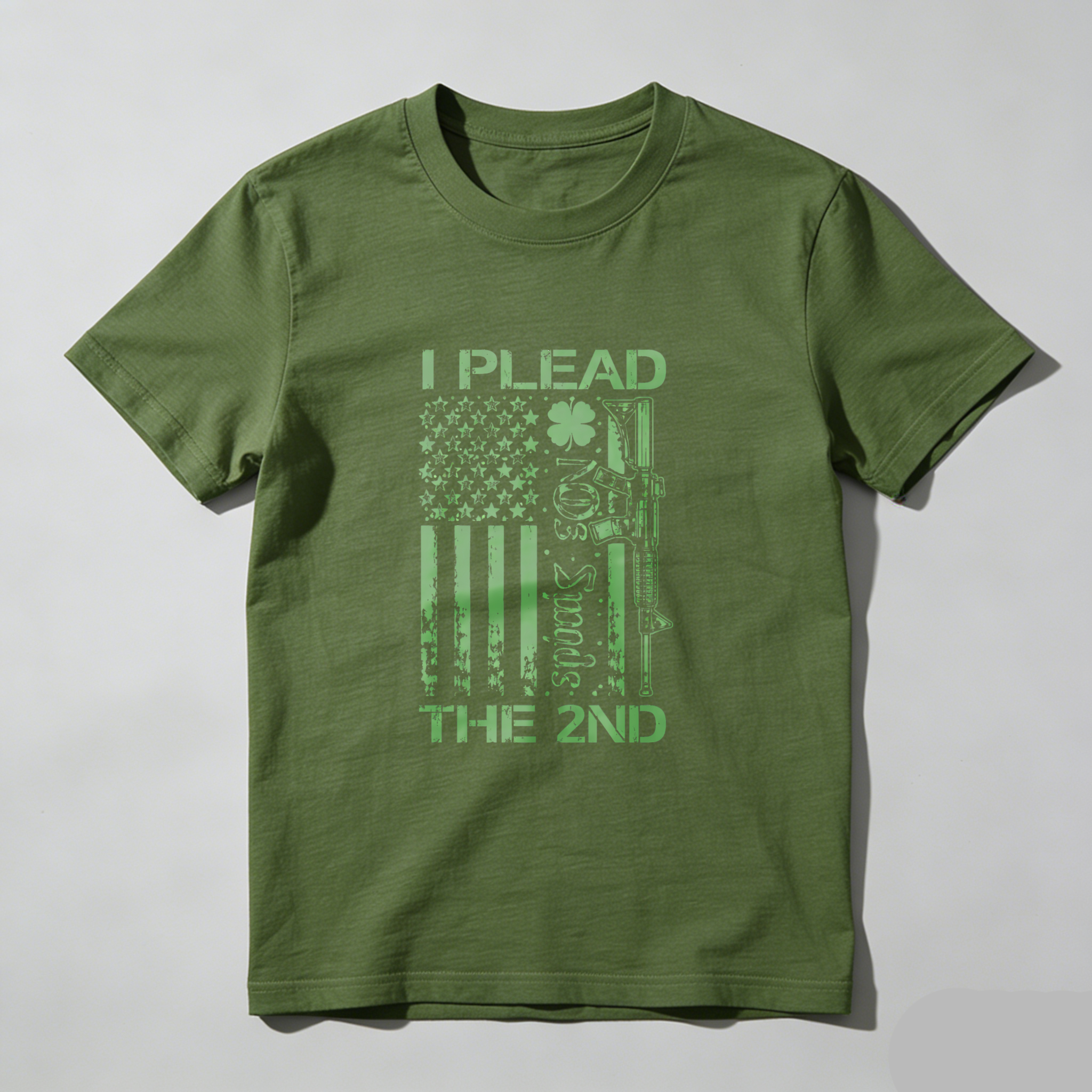 TEECURENT I Plead The 2nd Amendment Flag Gun T Shirt St Patrick's Day Green American Flag Design Men Women Apparel