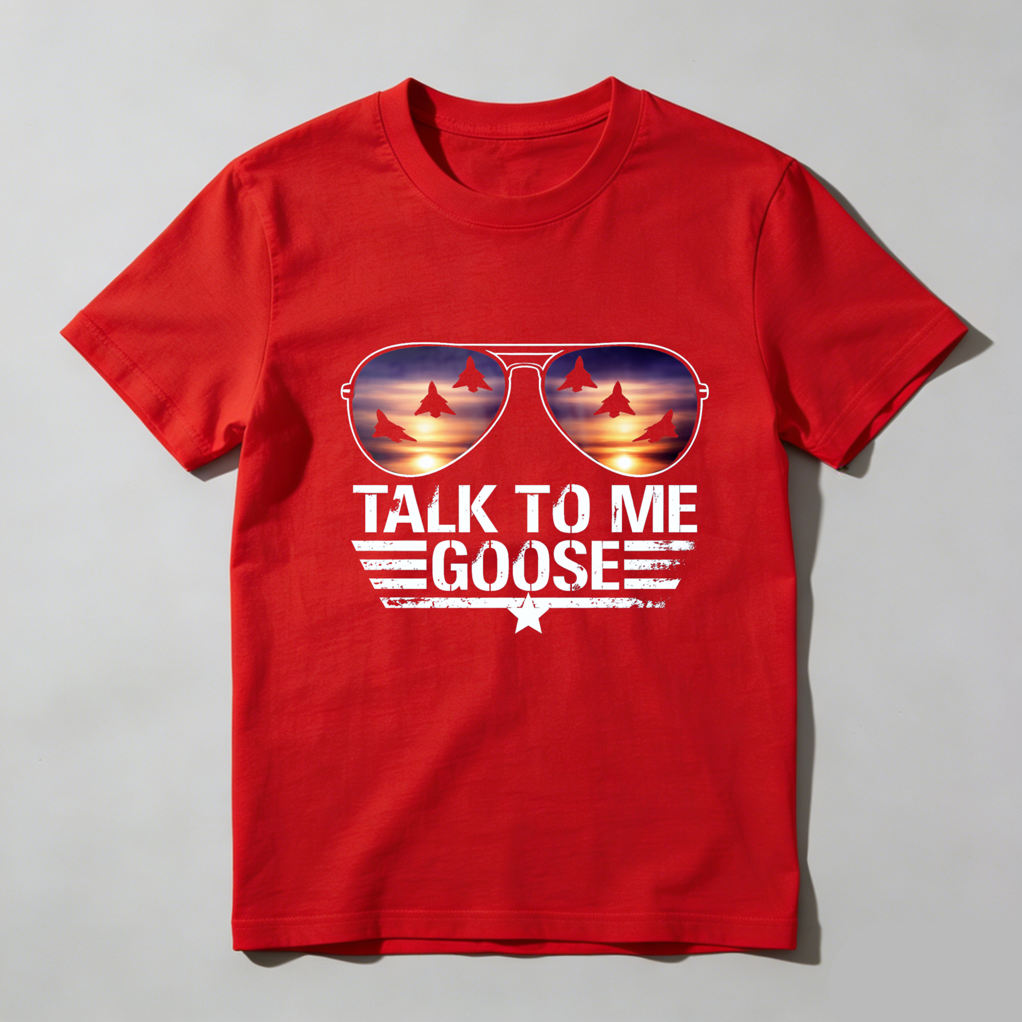 TEECURENTTalk To Me Goose Aviator Sunglasses T-Shirt With Fighter Jets Sunset Design Black Men Women Top-TeeCurent