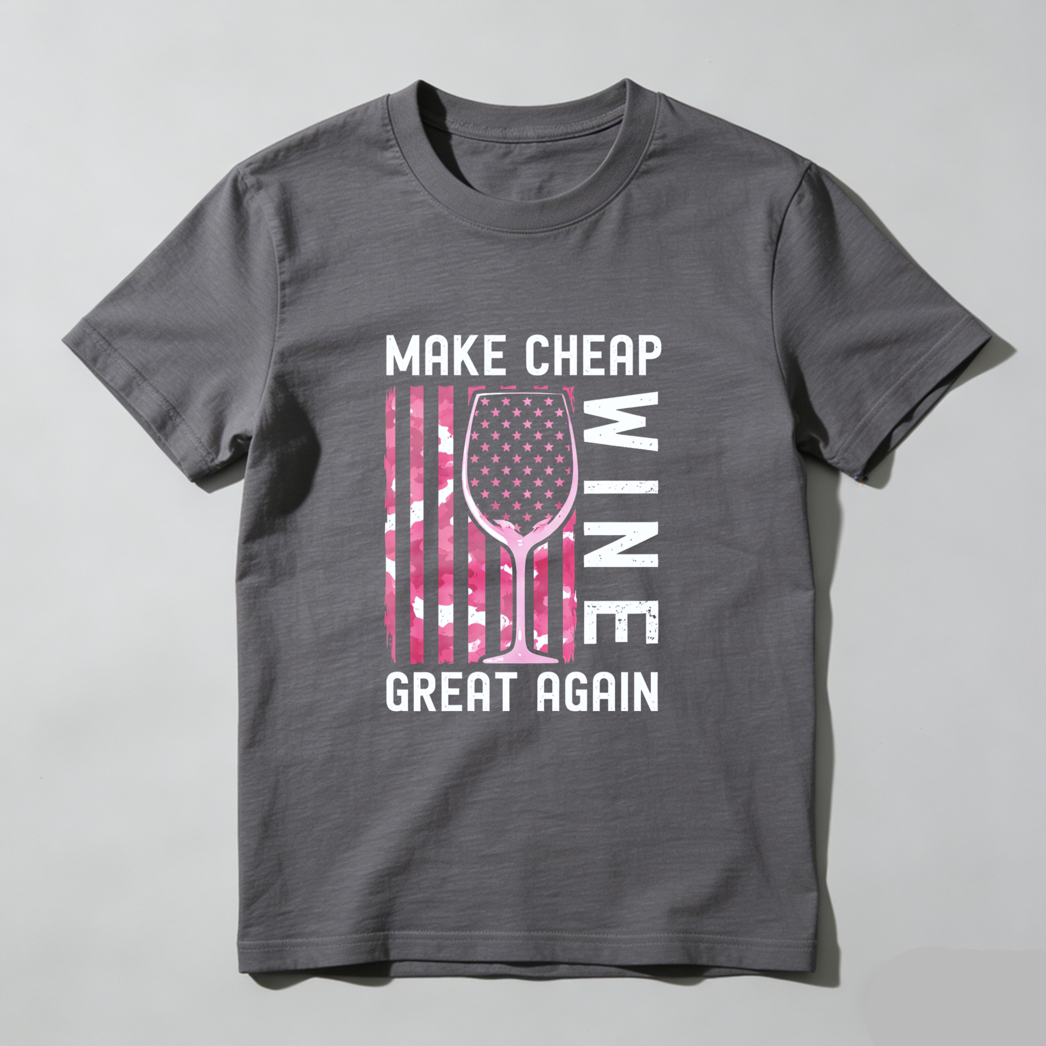 TEECURENT Make Cheap Wine Great Again Patriotic T-Shirt With American Flag Design For Wine Lovers And Humor Fans WOMEN