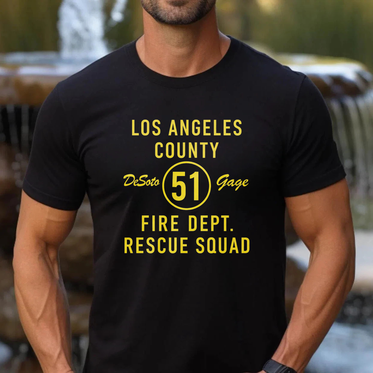 TEECURENT Los Angeles County Fire Department Rescue Squad 51 De Soto Gage T Shirt