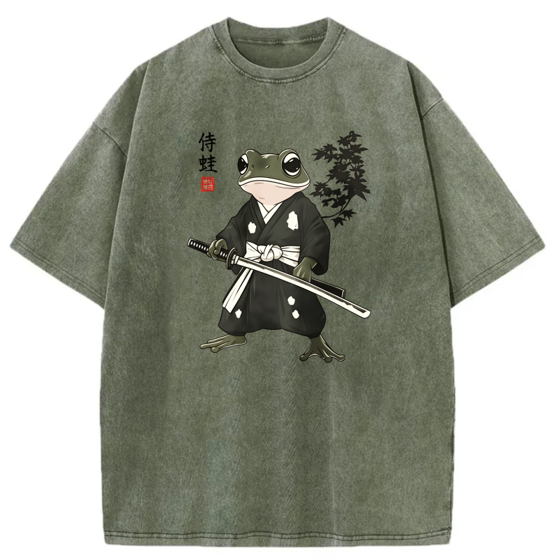 Frog Samurai With Sword And Bamboo tshirt 100% cotton
