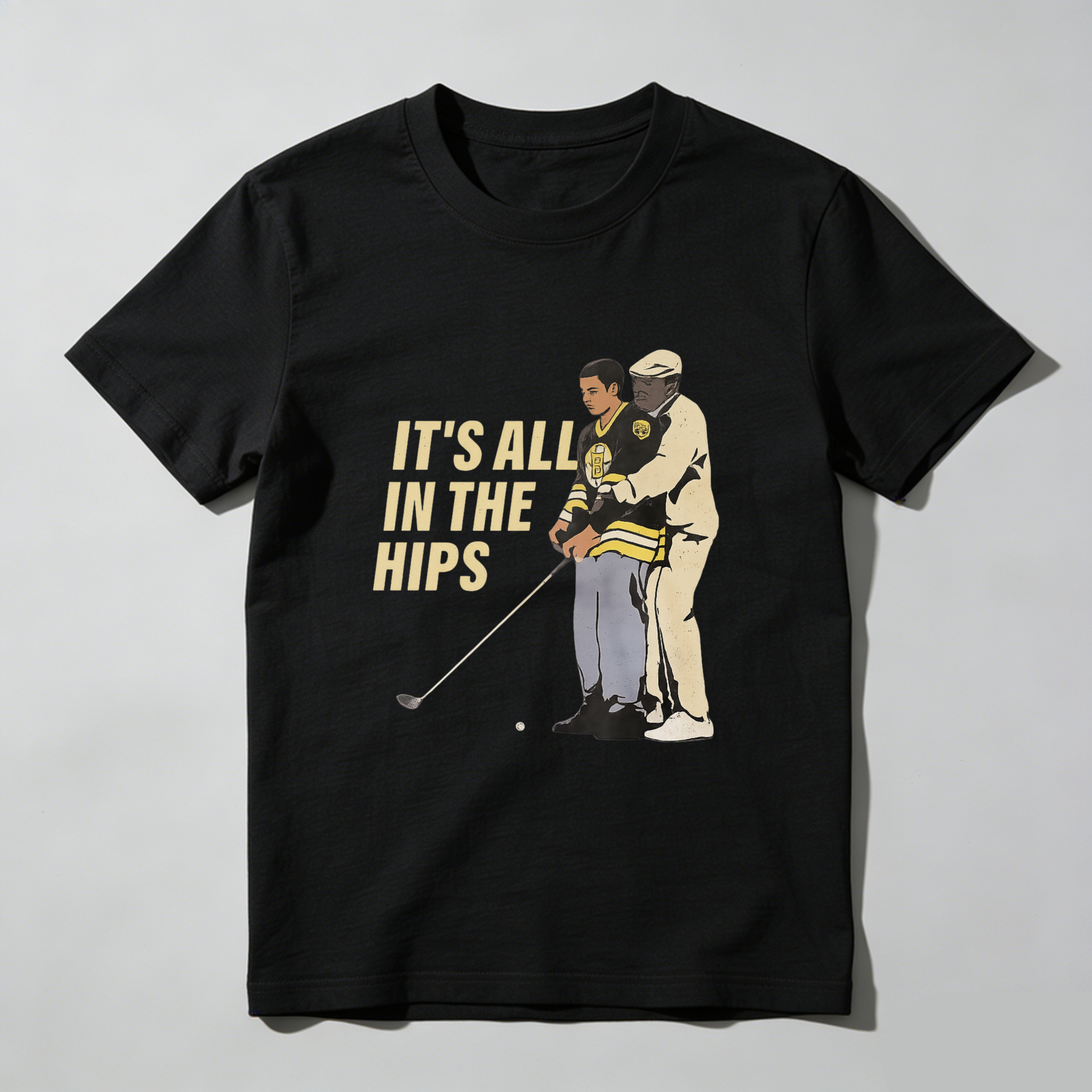 TEECURENT It All In The Hips Golf T-Shirt With Golfer And Coach Graphic Design For Men And Women Casual Wear