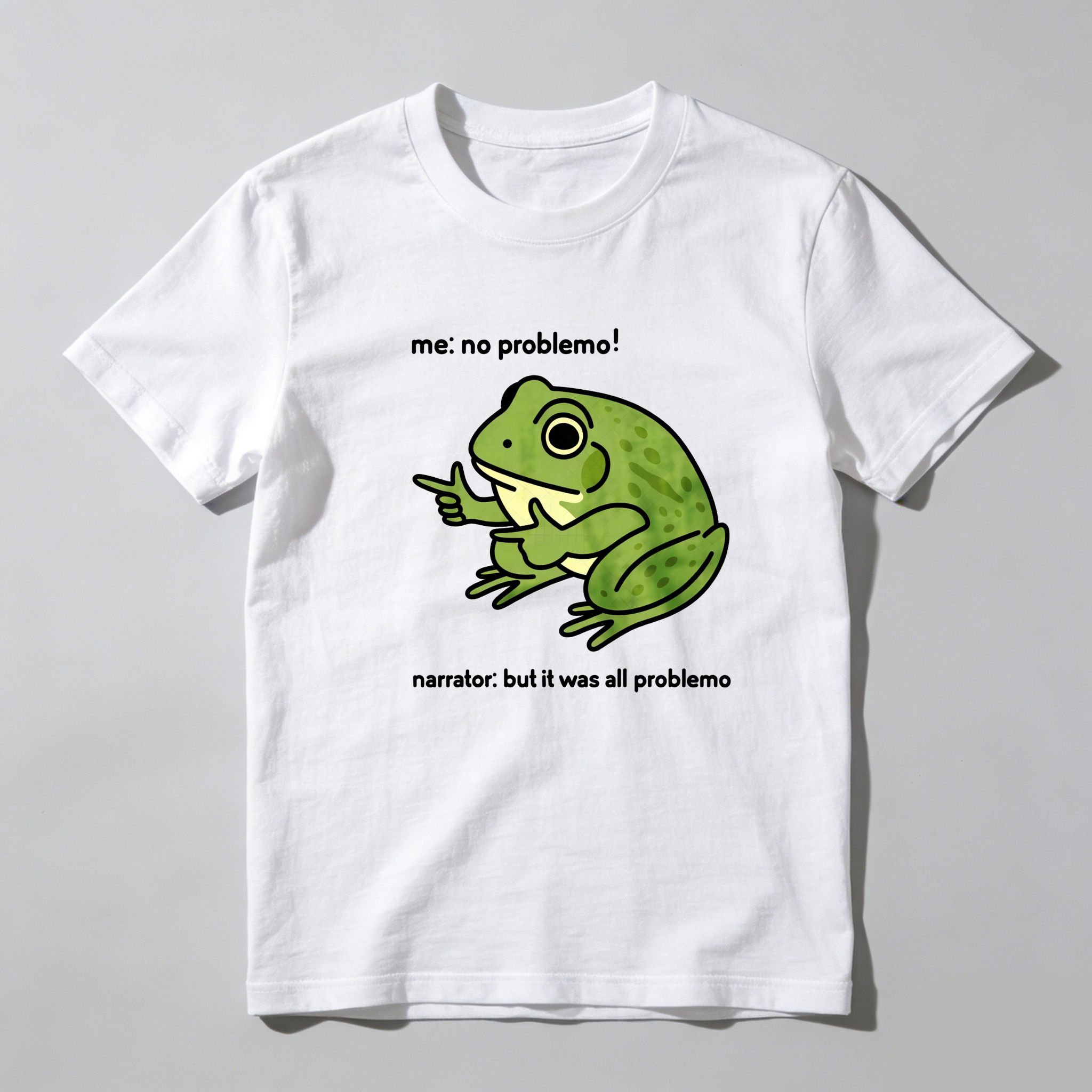 TEECURENT Frog No Problemo Narrator All Problemo Pure Cotton Short Sleeve T-Shirt-TeeCurent