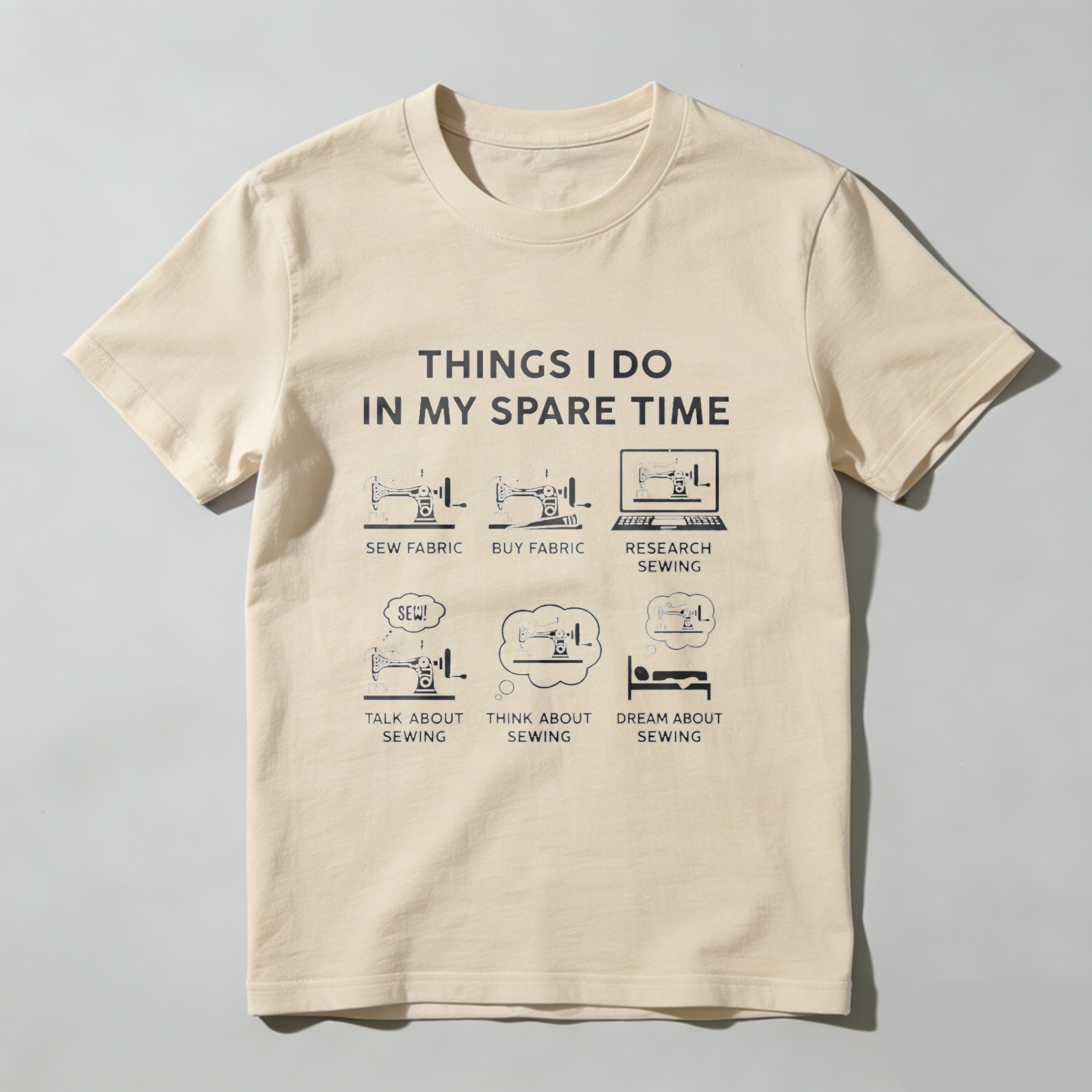 TEECURENT Things I Do In My Spare Time Sewing T-Shirt For Sewing Enthusiasts And Crafters With Fun Sewing Icons And Humorous Quotes WOMEN