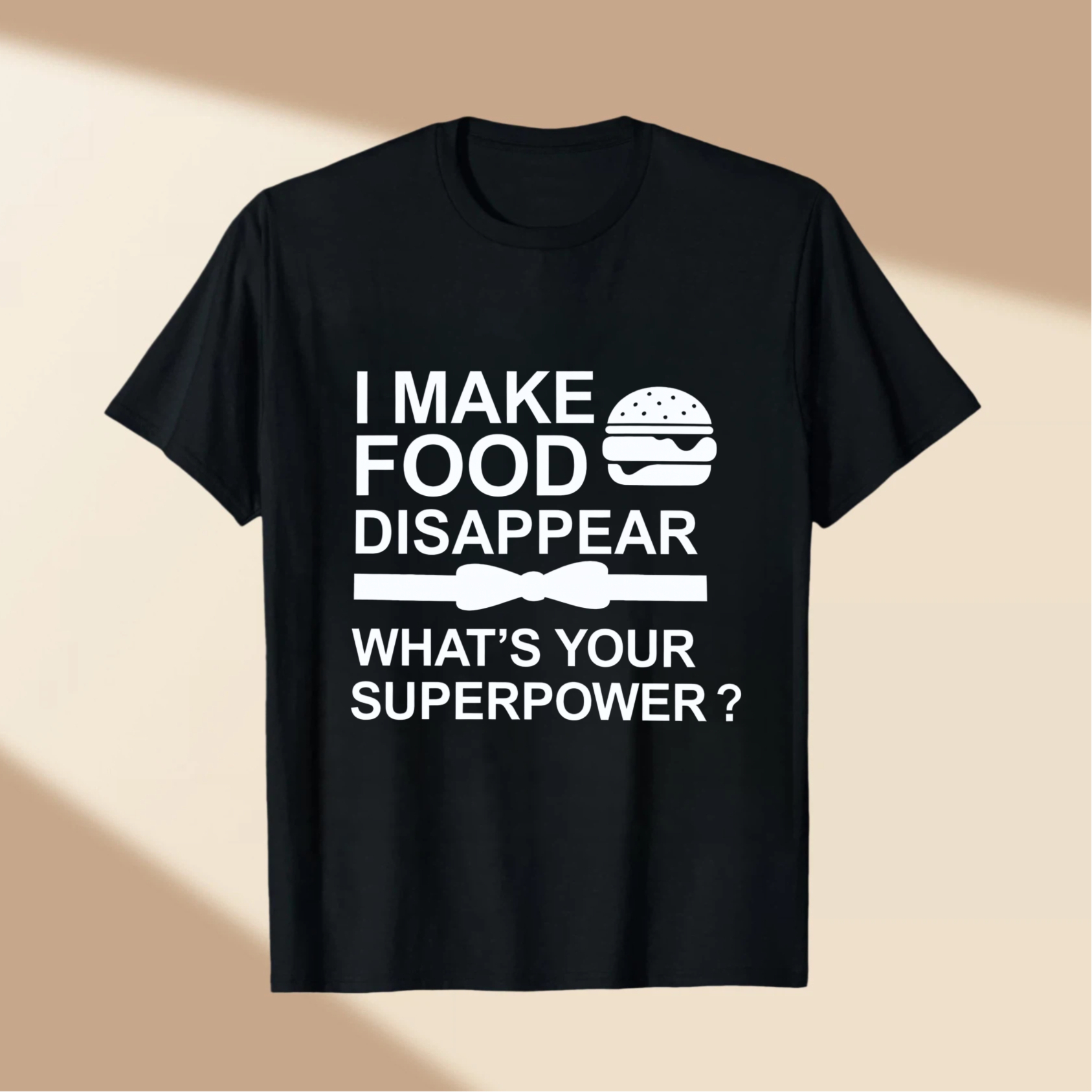 TEECURENT I Make Food Disappear What Is Your Superpower Funny T-Shirt For Men Women Humor Gift Shirt With Burger Graphic And Bow Tie Design WOMEN