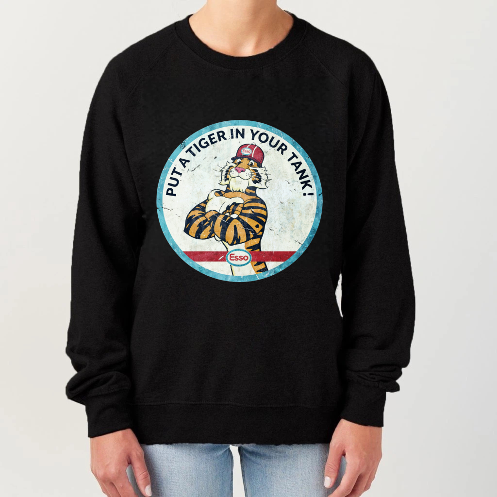 TEECURENT Put A Tiger In Your Tank Vintage Logo Sweatshirt Black Crewneck Unisex Pullover Long Sleeve Casual Top