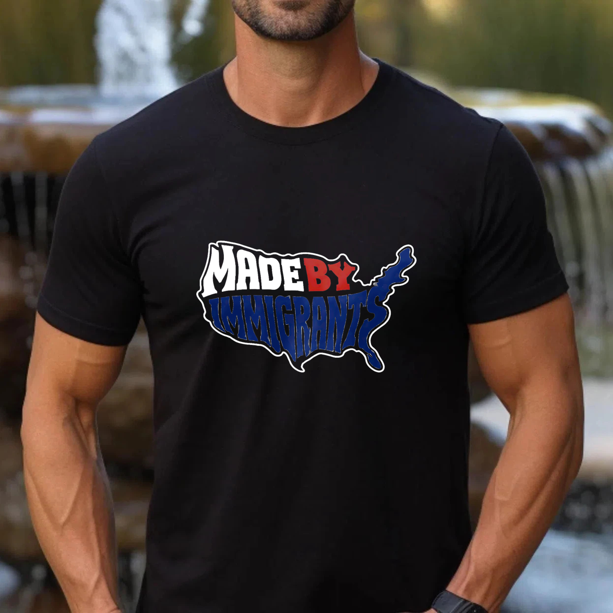 TEECURENTMade By Immigrants Usa Map T Shirt American Flag Design Patriotic Clothing For Men Women Unisex Black Tee-TeeCurent