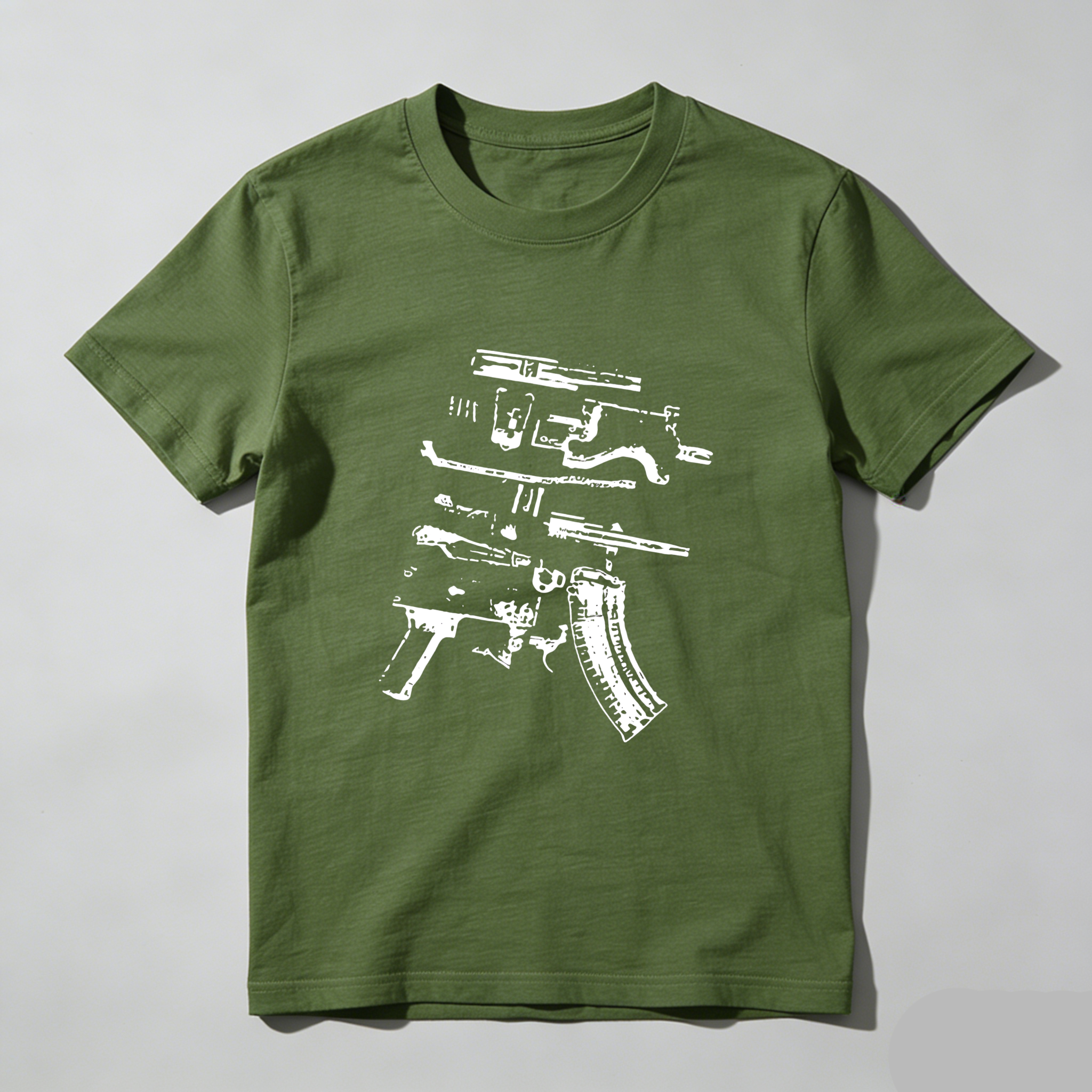 TEECURENT T-SHIRT  Gun Parts Exploded Diagram White Print