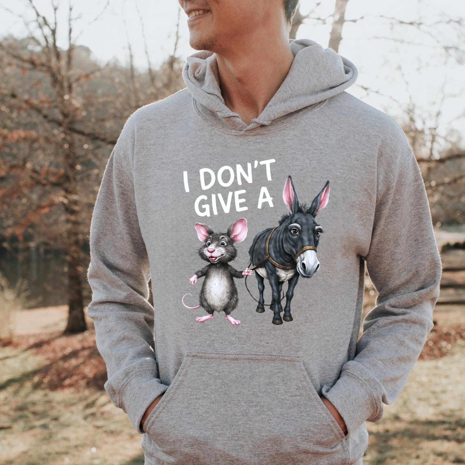 TEECURENT Gildan I Dont Give A Rat And Donkey Hoodie Funny Animal Graphic Sweatshirt Casual Wear For Men Women Unisex Pullover Top