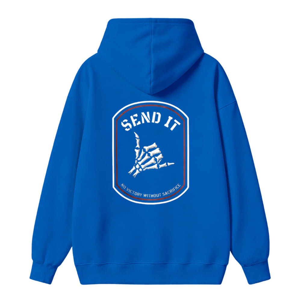 Send It Skeleton Hand Patch No Victory Without Sacrifice Graphic Unisex Classic Hoodie
